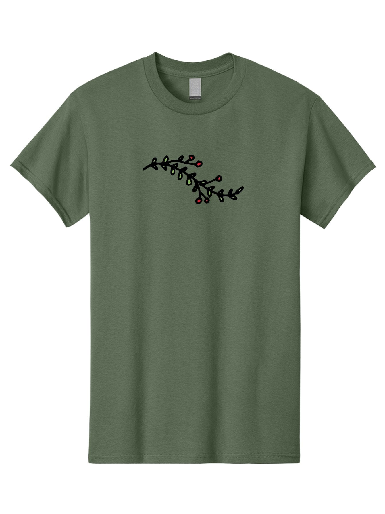 Black-Stem-With-Red-Berries Men'S Graphic Tee, 100% Cotton, Comfortable Casual Summer Wear, Machine Washable, Black Stem, Winter Berries, Red Berries, Minimalist Design, Simple Artwork, Abstract Illustration, Botanical Elements, -  Aaa763 9