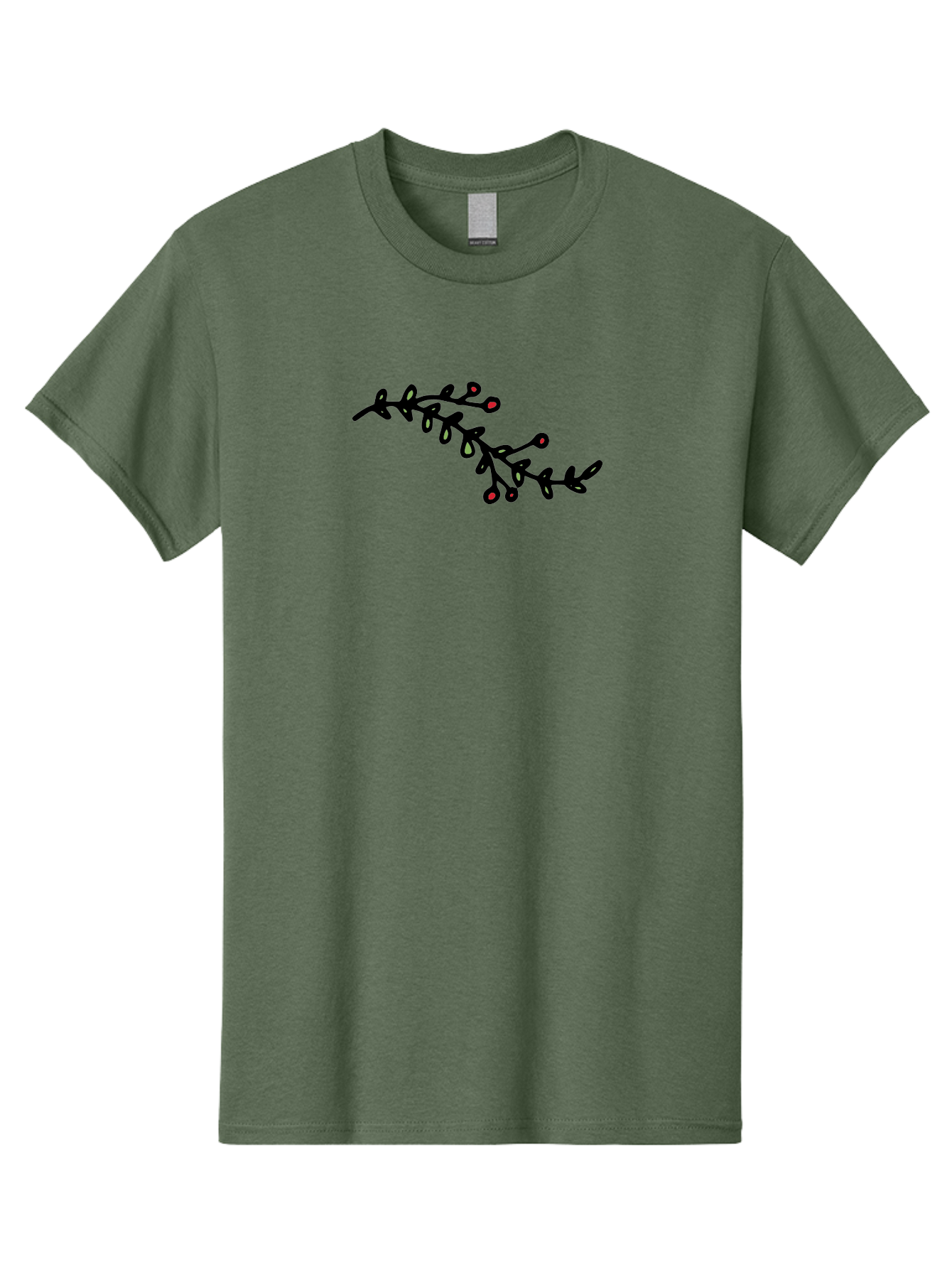 Black-Stem-With-Red-Berries Men'S Graphic Tee, 100% Cotton, Comfortable Casual Summer Wear, Machine Washable, Black Stem, Winter Berries, Red Berries, Minimalist Design, Simple Artwork, Abstract Illustration, Botanical Elements, -  Aaa763 15