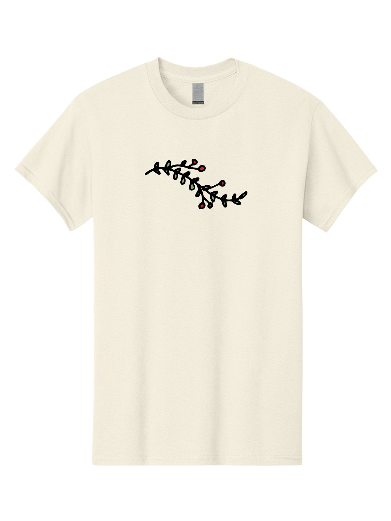 Black-Stem-With-Red-Berries Men'S Graphic Tee, 100% Cotton, Comfortable Casual Summer Wear, Machine Washable, Black Stem, Winter Berries, Red Berries, Minimalist Design, Simple Artwork, Abstract Illustration, Botanical Elements, -  Aaa763 4