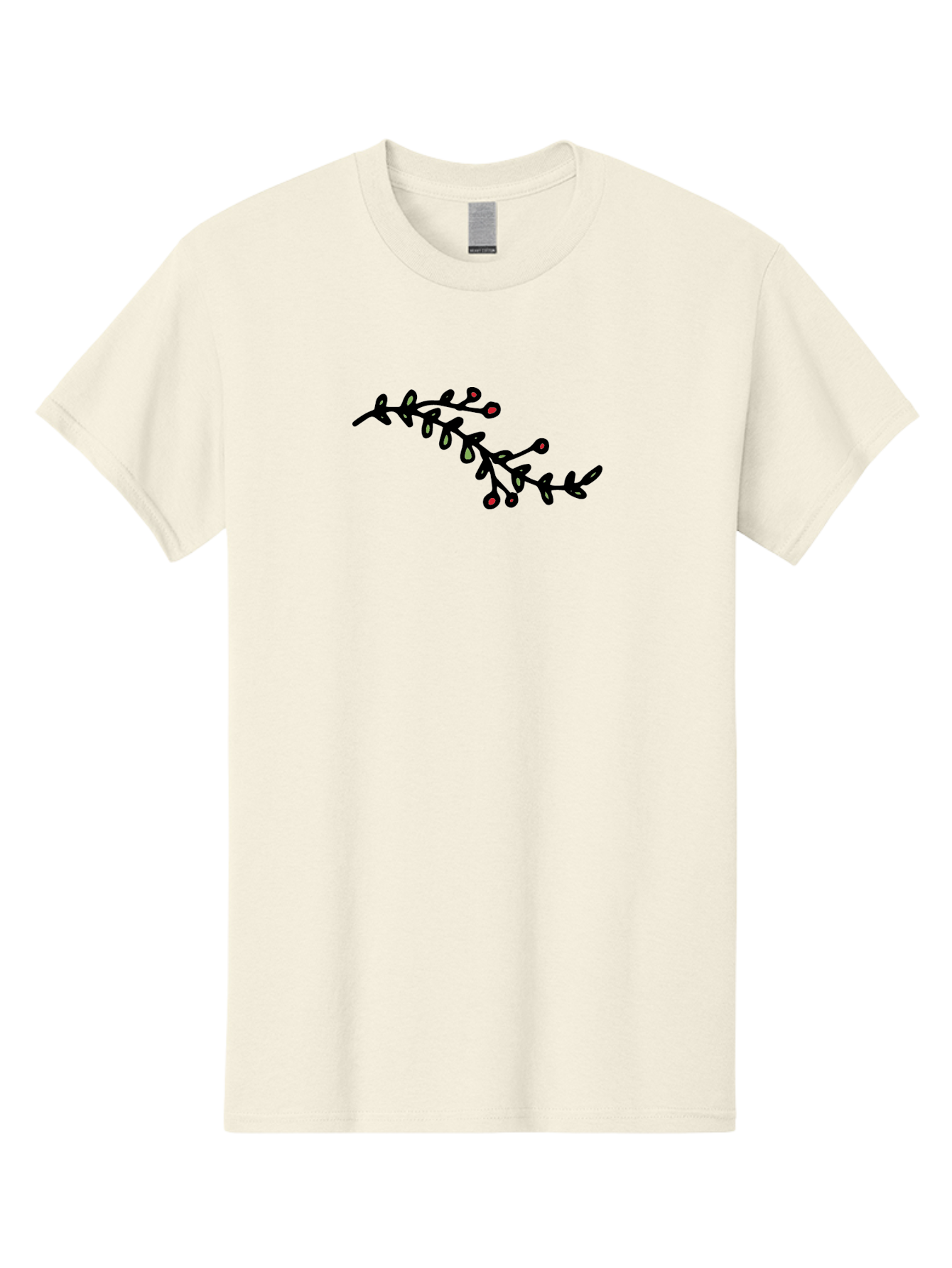 Black-Stem-With-Red-Berries Men'S Graphic Tee, 100% Cotton, Comfortable Casual Summer Wear, Machine Washable, Black Stem, Winter Berries, Red Berries, Minimalist Design, Simple Artwork, Abstract Illustration, Botanical Elements, -  Aaa763 17