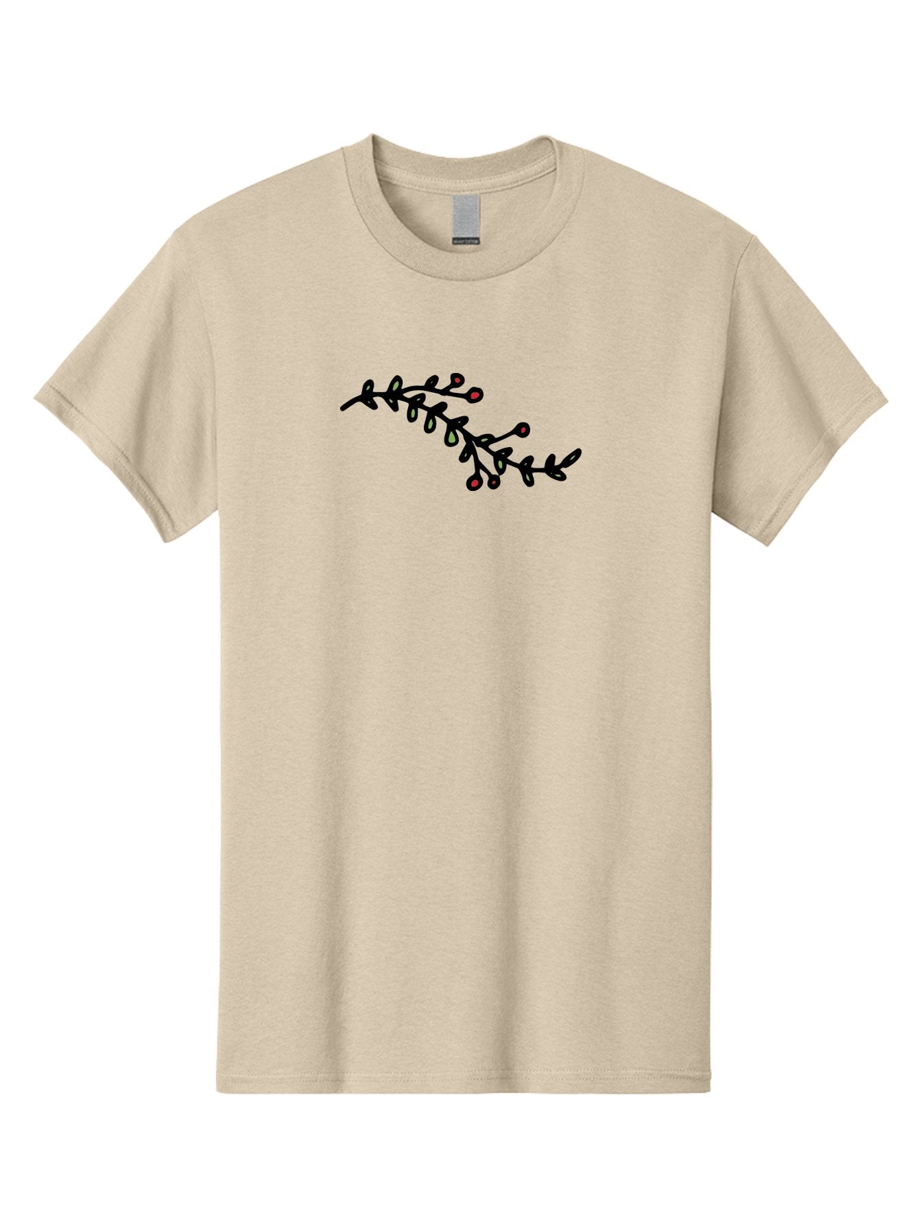 Black-Stem-With-Red-Berries Men'S Graphic Tee, 100% Cotton, Comfortable Casual Summer Wear, Machine Washable, Black Stem, Winter Berries, Red Berries, Minimalist Design, Simple Artwork, Abstract Illustration, Botanical Elements, -  Aaa763 7