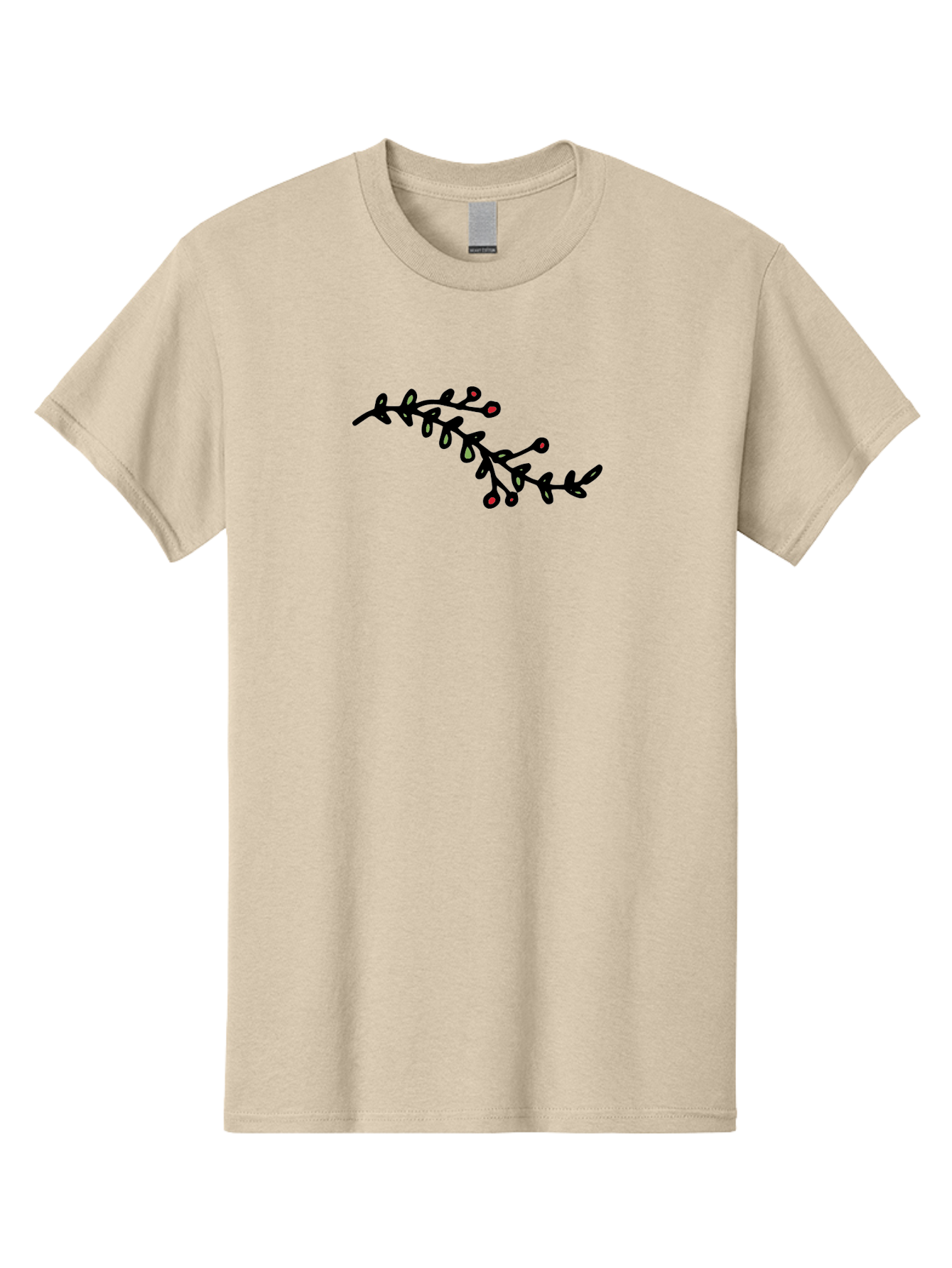 Black-Stem-With-Red-Berries Men'S Graphic Tee, 100% Cotton, Comfortable Casual Summer Wear, Machine Washable, Black Stem, Winter Berries, Red Berries, Minimalist Design, Simple Artwork, Abstract Illustration, Botanical Elements, -  Aaa763 27