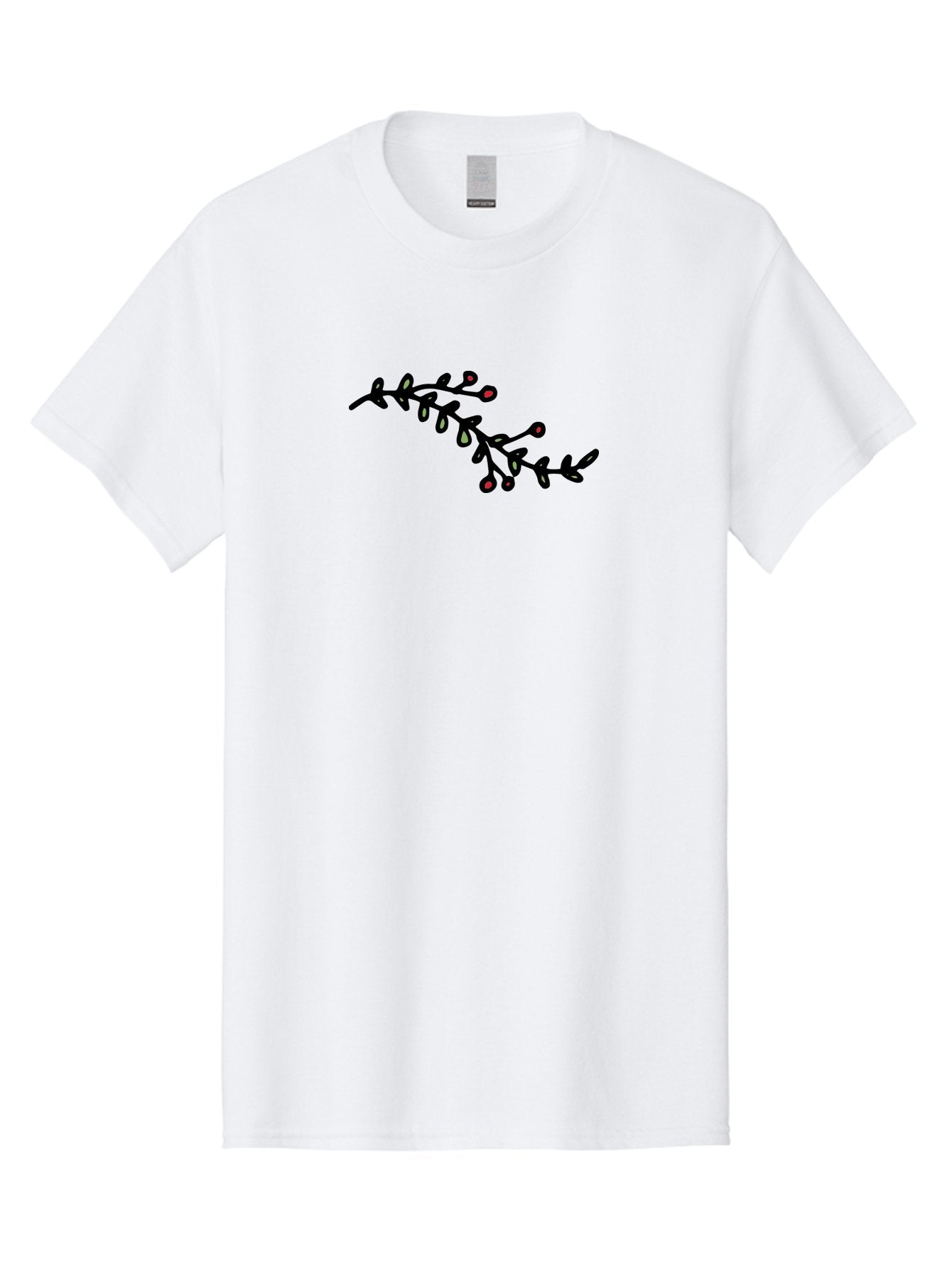 Black-Stem-With-Red-Berries Men'S Graphic Tee, 100% Cotton, Comfortable Casual Summer Wear, Machine Washable, Black Stem, Winter Berries, Red Berries, Minimalist Design, Simple Artwork, Abstract Illustration, Botanical Elements, -  Aaa763 15