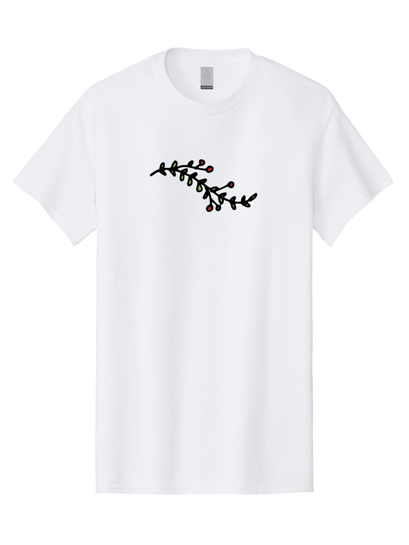 Black-Stem-With-Red-Berries Men'S Graphic Tee, 100% Cotton, Comfortable Casual Summer Wear, Machine Washable, Black Stem, Winter Berries, Red Berries, Minimalist Design, Simple Artwork, Abstract Illustration, Botanical Elements, -  Aaa763 29