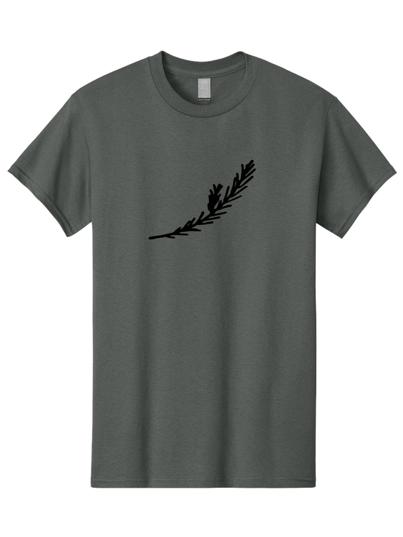 Black-Twig-Silhouette Men'S Graphic Tee, 100% Cotton, Comfortable Casual Summer Wear, Machine Washable, Pine Needles Silhouette, Minimalist Design, Simple Graphics, Sprig Of Pine, Black On Green, Foliage Icon, Nature Symbol -  Aaa766