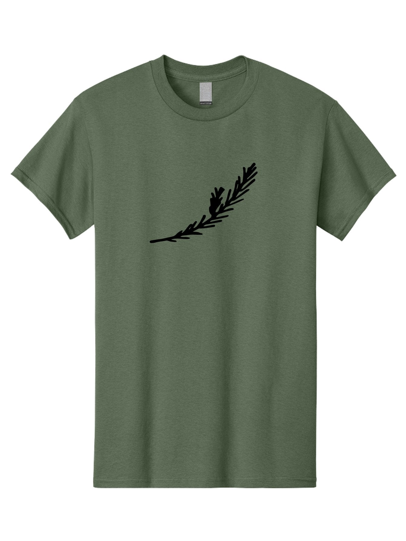 Black-Twig-Silhouette Men'S Graphic Tee, 100% Cotton, Comfortable Casual Summer Wear, Machine Washable, Pine Needles Silhouette, Minimalist Design, Simple Graphics, Sprig Of Pine, Black On Green, Foliage Icon, Nature Symbol -  Aaa766 12