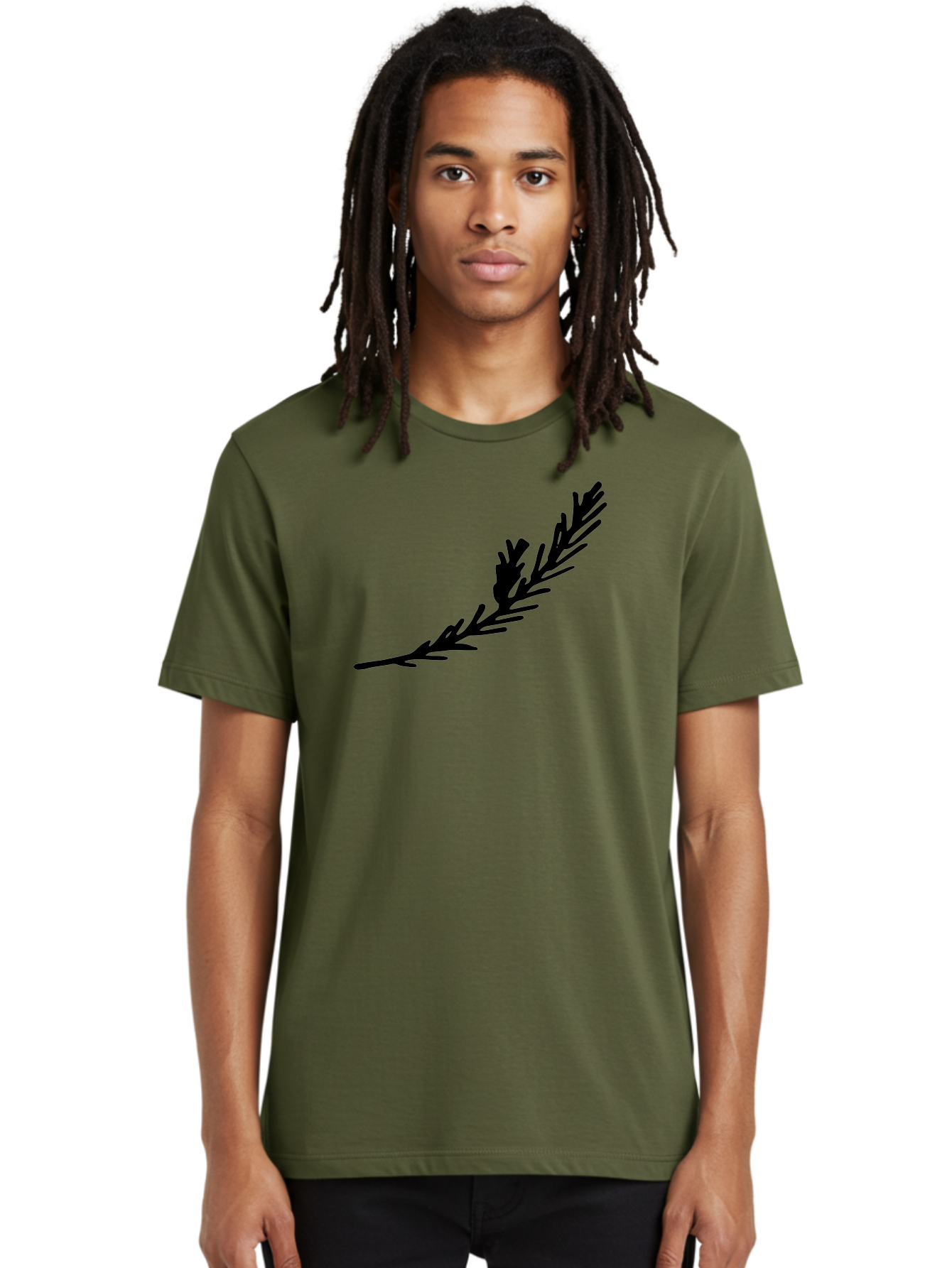 Black-Twig-Silhouette Men'S Graphic Tee, 100% Cotton, Comfortable Casual Summer Wear, Machine Washable, Pine Needles Silhouette, Minimalist Design, Simple Graphics, Sprig Of Pine, Black On Green, Foliage Icon, Nature Symbol -  Aaa766 16