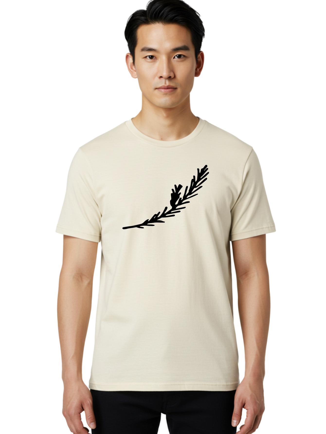 Black-Twig-Silhouette Men'S Graphic Tee, 100% Cotton, Comfortable Casual Summer Wear, Machine Washable, Pine Needles Silhouette, Minimalist Design, Simple Graphics, Sprig Of Pine, Black On Green, Foliage Icon, Nature Symbol -  Aaa766 18