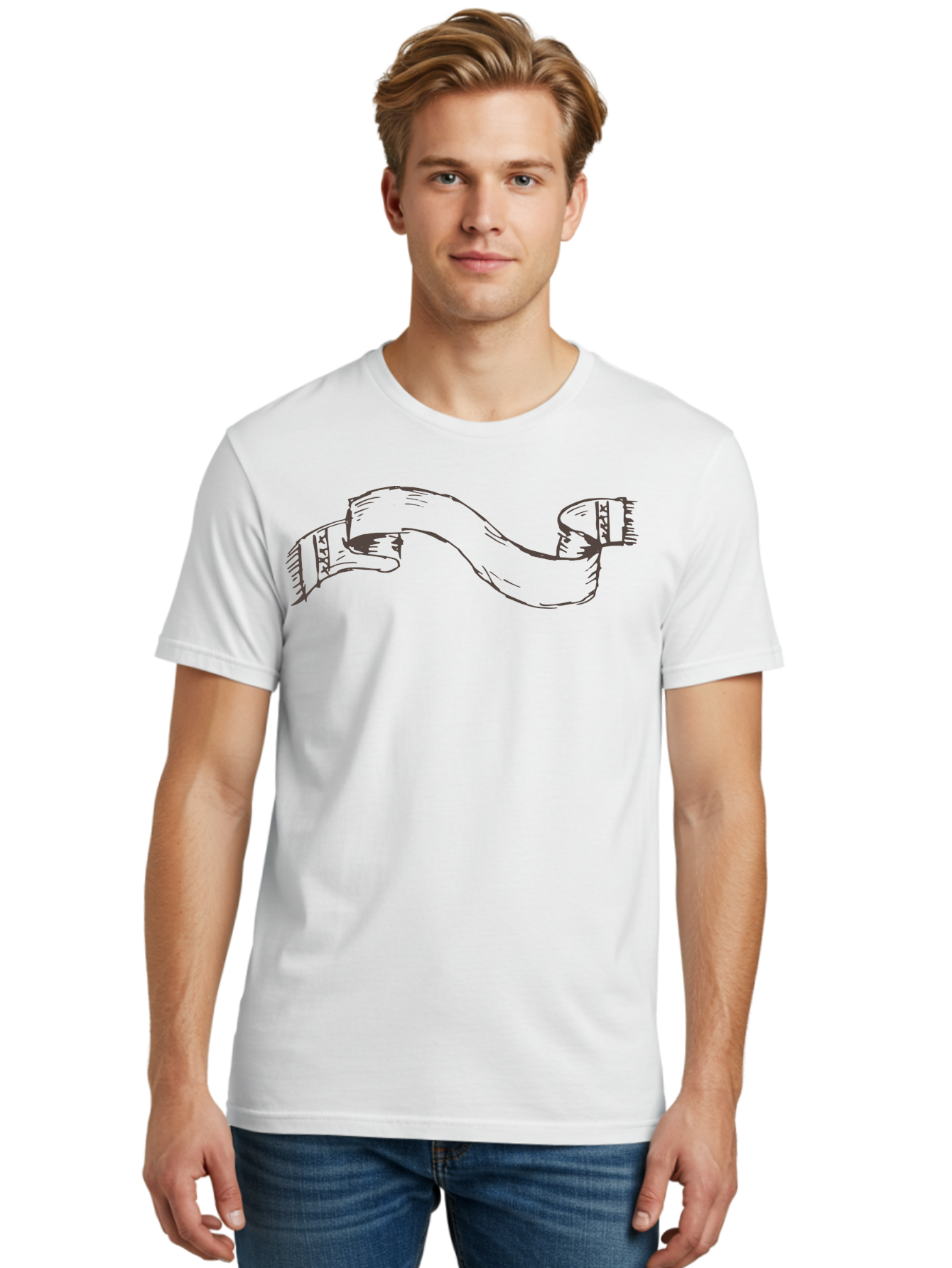 Blank-Ribbon-Banner Men'S Graphic Tee, 100% Cotton, Comfortable Casual Summer Wear, Machine Washable, Ribbon Banner, Graphic Design Element, Decorative Curve, Flowing Ribbon, Elegant Design, Creative Graphics, Illustration Art, -  Aaa768 30