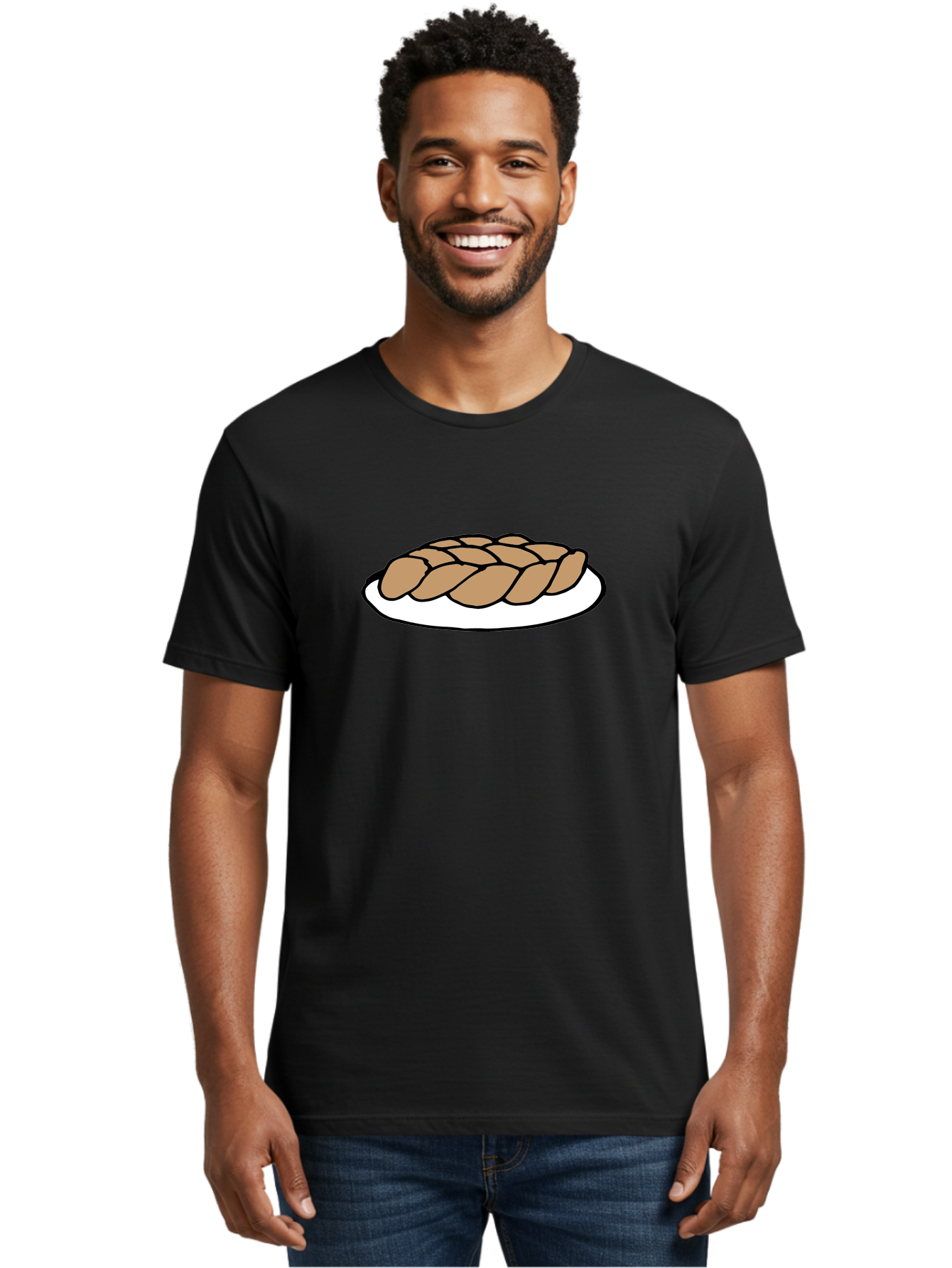 Braided-Loaf-Of-Bread Men'S Graphic Tee, 100% Cotton, Comfortable Casual Summer Wear, Machine Washable, Braided Bread, Baked Goods, Artisanal Bread, Bread On Plate, White Plate, Brown Bread, Traditional Bread, Freshly Baked -  Aaa771