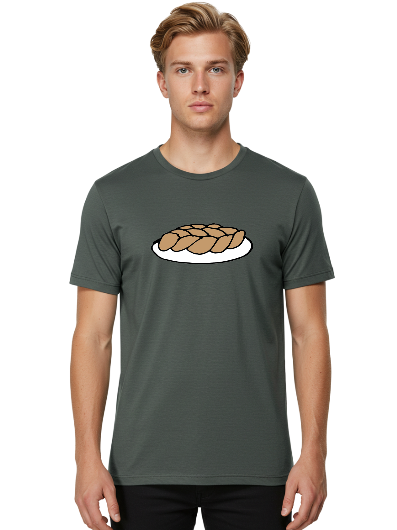 Braided-Loaf-Of-Bread Men'S Graphic Tee, 100% Cotton, Comfortable Casual Summer Wear, Machine Washable, Braided Bread, Baked Goods, Artisanal Bread, Bread On Plate, White Plate, Brown Bread, Traditional Bread, Freshly Baked -  Aaa771 4