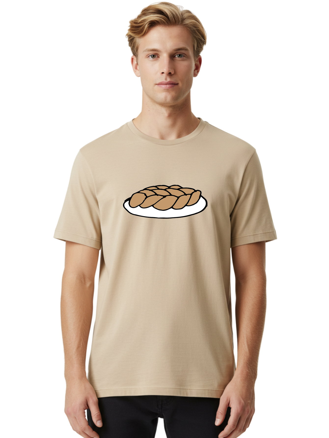 Braided-Loaf-Of-Bread Men'S Graphic Tee, 100% Cotton, Comfortable Casual Summer Wear, Machine Washable, Braided Bread, Baked Goods, Artisanal Bread, Bread On Plate, White Plate, Brown Bread, Traditional Bread, Freshly Baked -  Aaa771 28