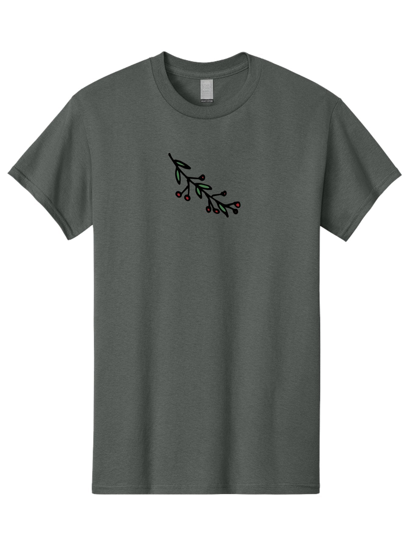 Branch-With-Berries Men'S Graphic Tee, 100% Cotton, Comfortable Casual Summer Wear, Machine Washable, Olive Branch, Cartoon Illustration, Red Berries, Black Stems, Green Leaves, Simple Design, Minimalist Art, Symbolic Imagery, Peace Symbol -  Aaa772 13
