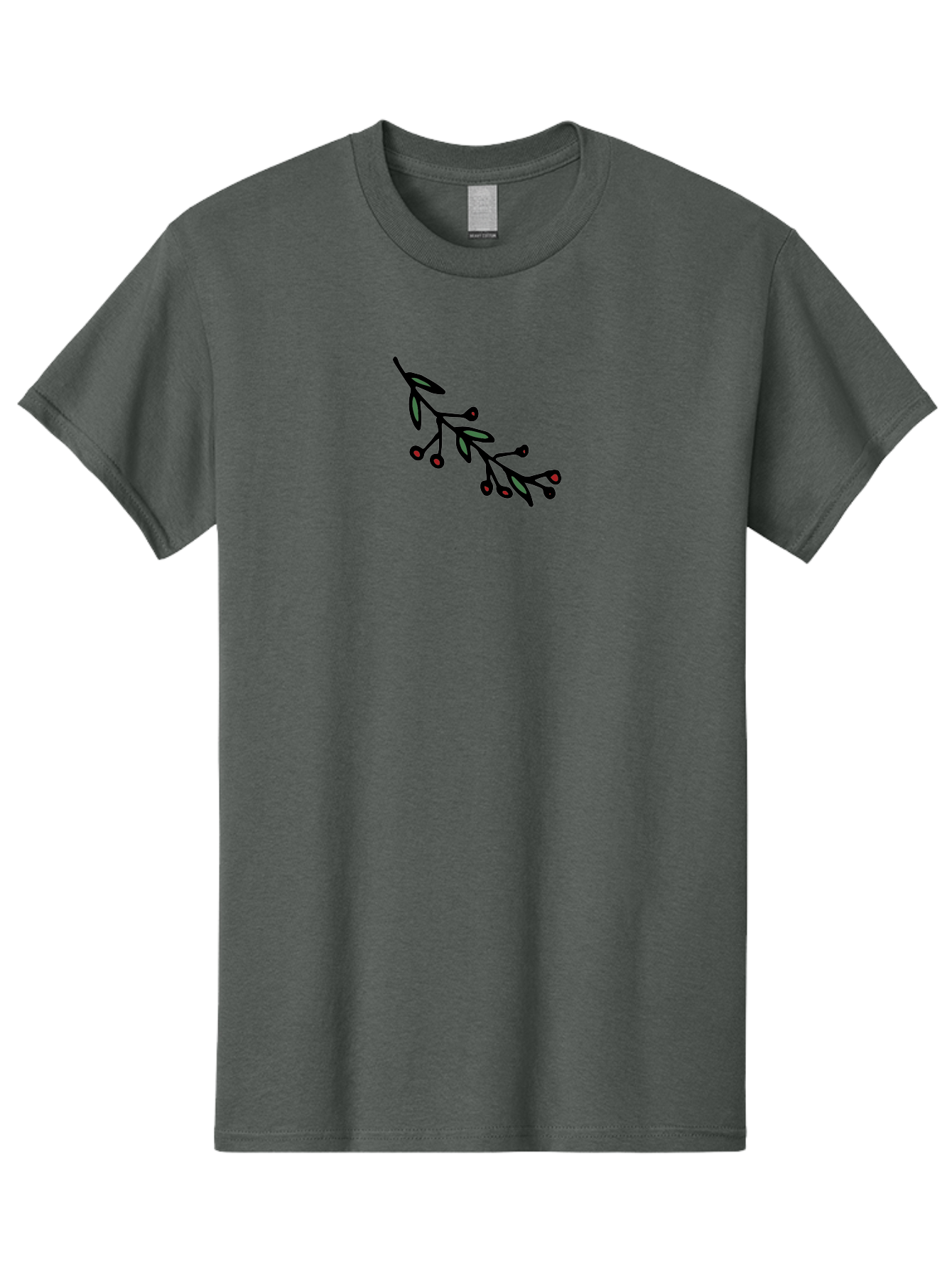 Branch-With-Berries Men'S Graphic Tee, 100% Cotton, Comfortable Casual Summer Wear, Machine Washable, Olive Branch, Cartoon Illustration, Red Berries, Black Stems, Green Leaves, Simple Design, Minimalist Art, Symbolic Imagery, Peace Symbol -  Aaa772 3