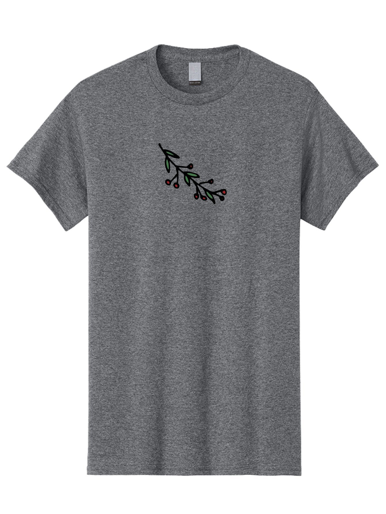 Branch-With-Berries Men'S Graphic Tee, 100% Cotton, Comfortable Casual Summer Wear, Machine Washable, Olive Branch, Cartoon Illustration, Red Berries, Black Stems, Green Leaves, Simple Design, Minimalist Art, Symbolic Imagery, Peace Symbol -  Aaa772 11