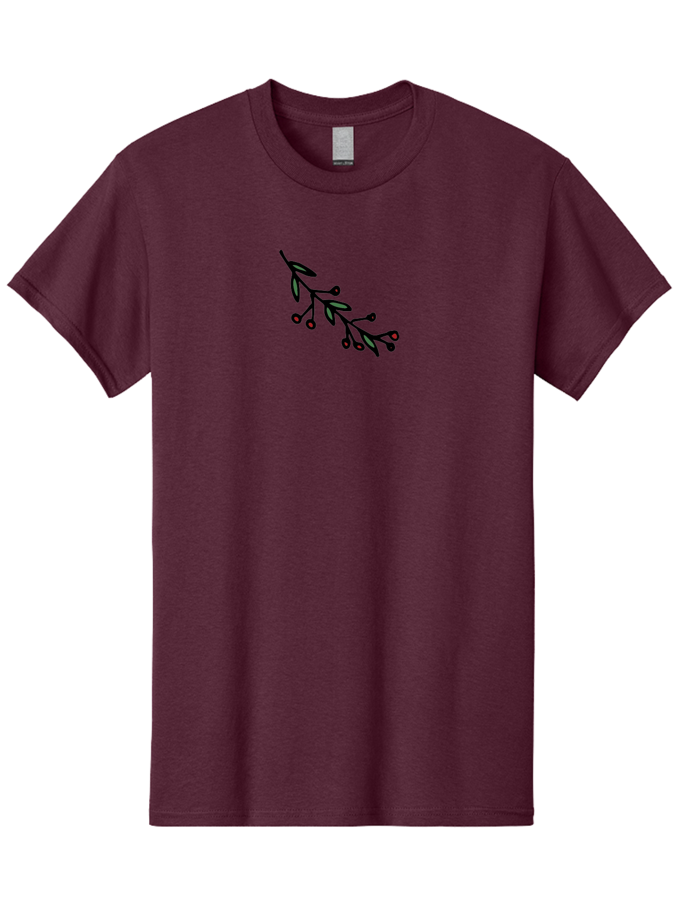 Branch-With-Berries Men'S Graphic Tee, 100% Cotton, Comfortable Casual Summer Wear, Machine Washable, Olive Branch, Cartoon Illustration, Red Berries, Black Stems, Green Leaves, Simple Design, Minimalist Art, Symbolic Imagery, Peace Symbol -  Aaa772 13