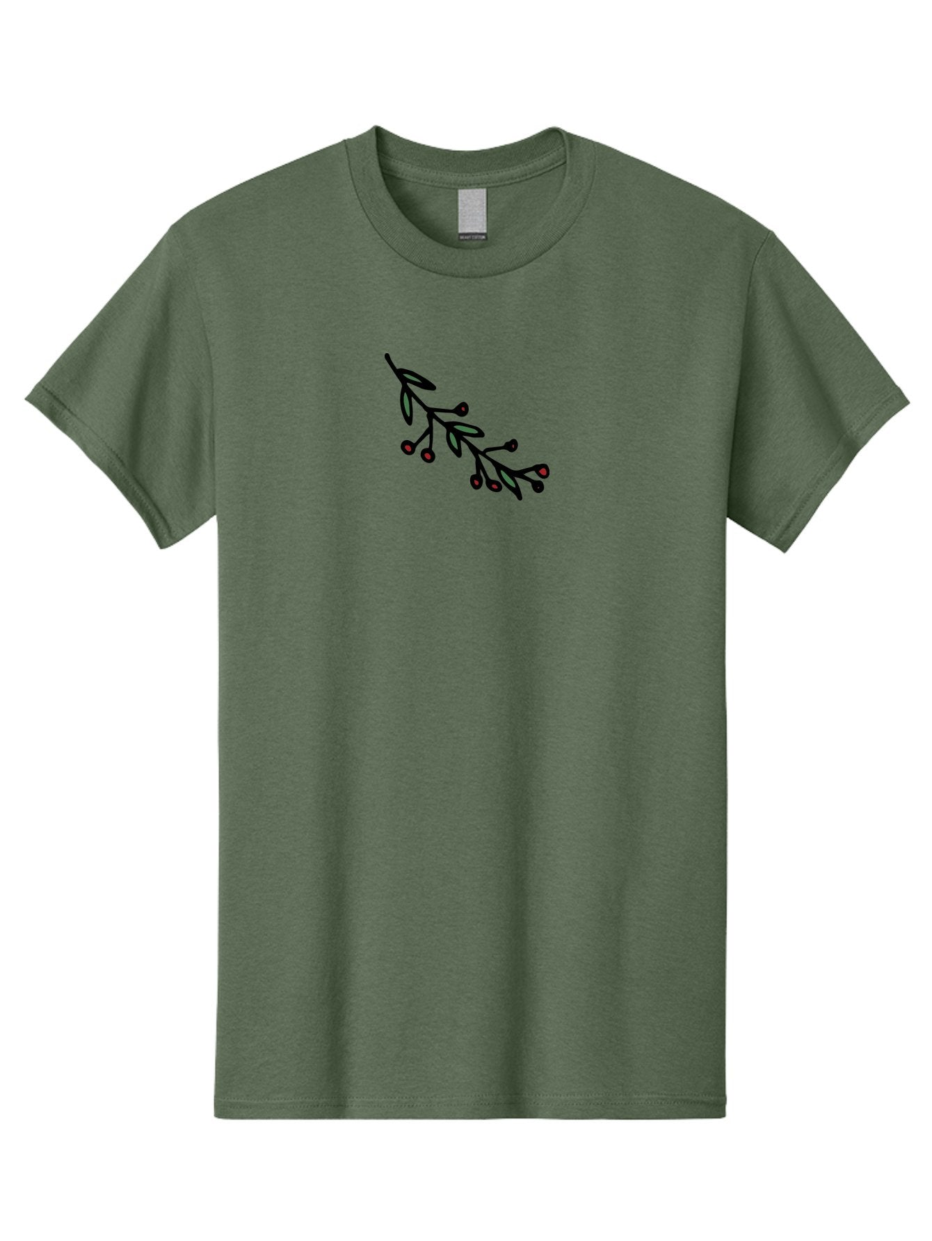 Branch-With-Berries Men'S Graphic Tee, 100% Cotton, Comfortable Casual Summer Wear, Machine Washable, Olive Branch, Cartoon Illustration, Red Berries, Black Stems, Green Leaves, Simple Design, Minimalist Art, Symbolic Imagery, Peace Symbol -  Aaa772 7