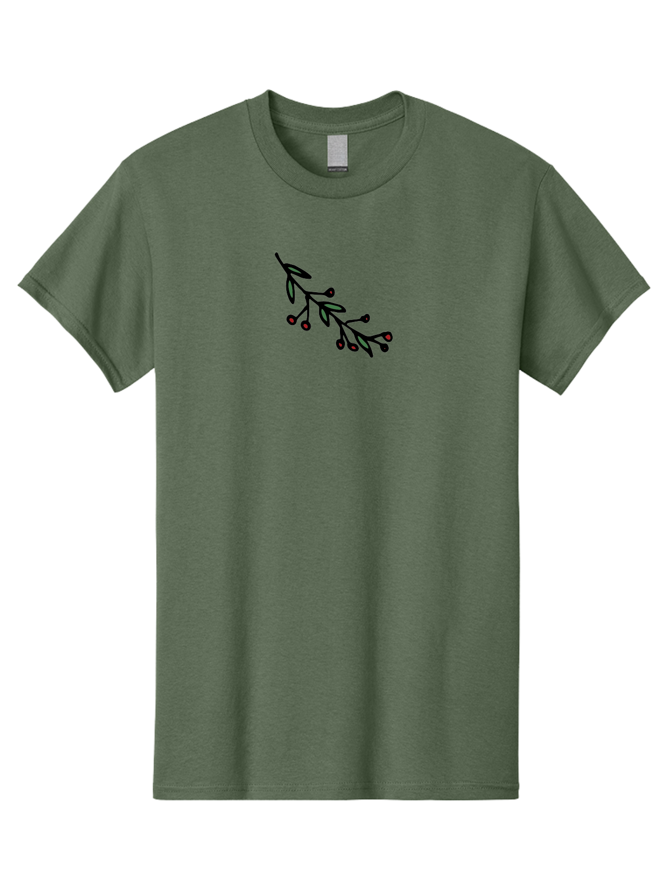 Branch-With-Berries Men'S Graphic Tee, 100% Cotton, Comfortable Casual Summer Wear, Machine Washable, Olive Branch, Cartoon Illustration, Red Berries, Black Stems, Green Leaves, Simple Design, Minimalist Art, Symbolic Imagery, Peace Symbol -  Aaa772 15
