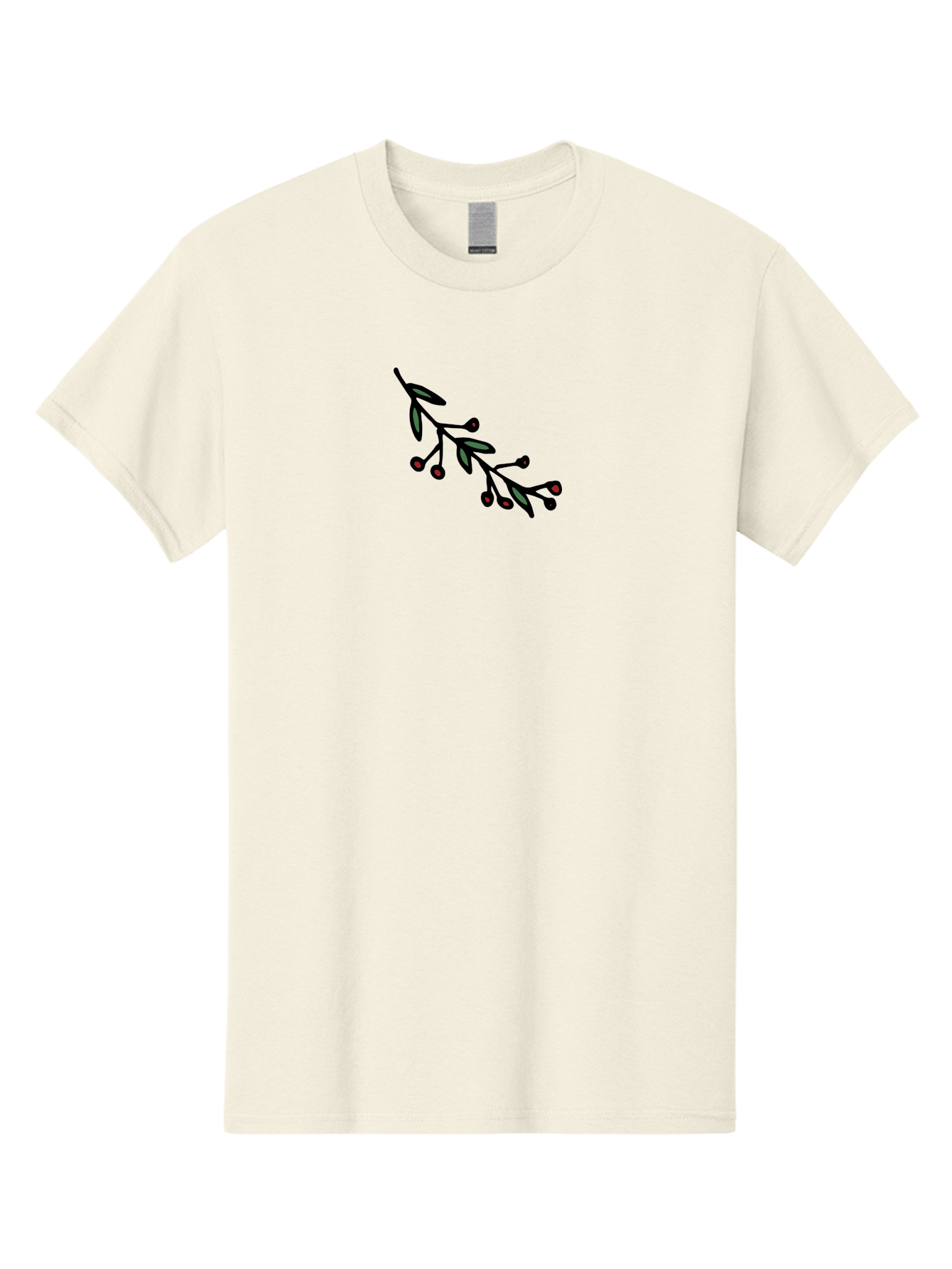 Branch-With-Berries Men'S Graphic Tee, 100% Cotton, Comfortable Casual Summer Wear, Machine Washable, Olive Branch, Cartoon Illustration, Red Berries, Black Stems, Green Leaves, Simple Design, Minimalist Art, Symbolic Imagery, Peace Symbol -  Aaa772 17