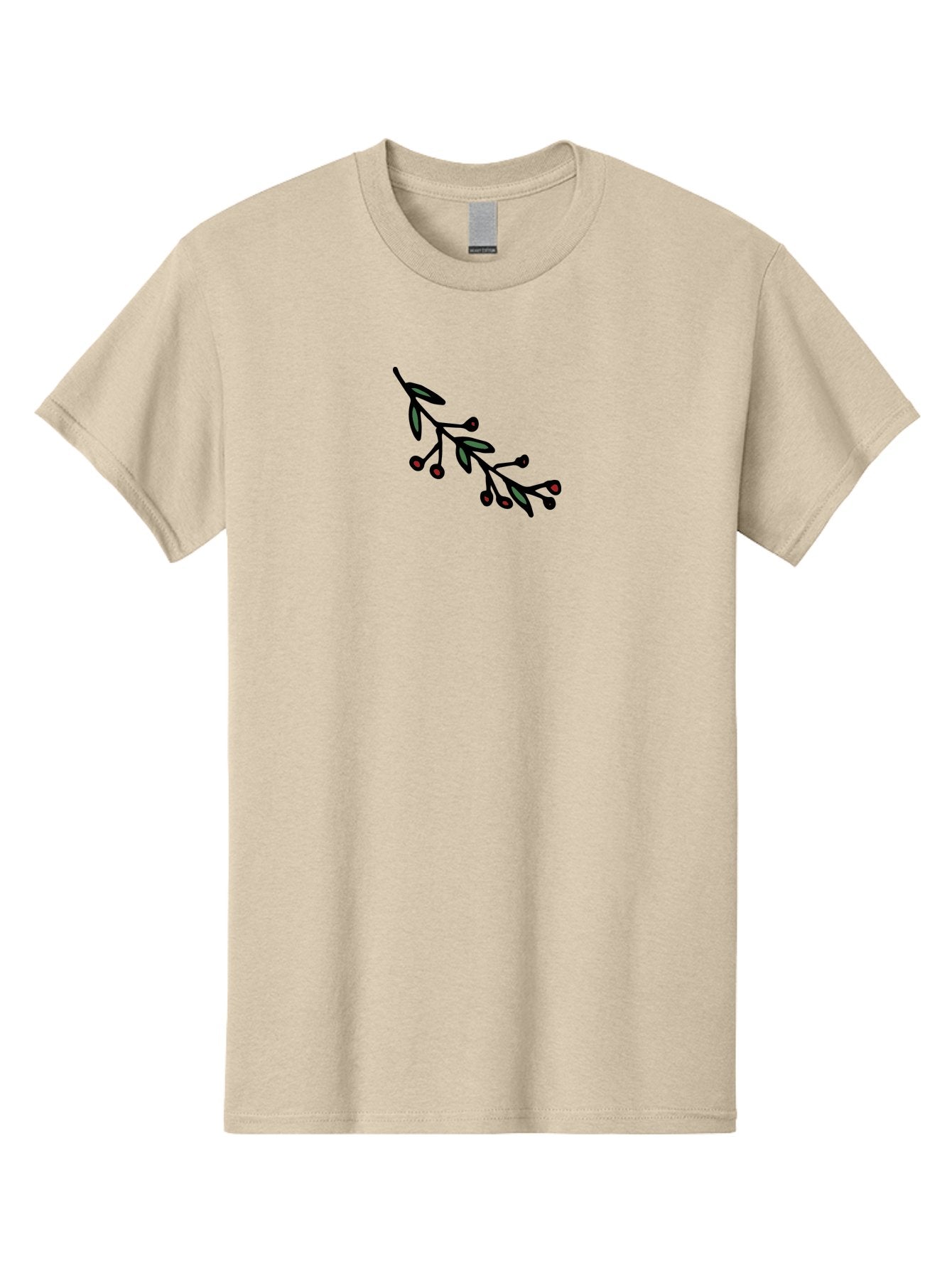 Branch-With-Berries Men'S Graphic Tee, 100% Cotton, Comfortable Casual Summer Wear, Machine Washable, Olive Branch, Cartoon Illustration, Red Berries, Black Stems, Green Leaves, Simple Design, Minimalist Art, Symbolic Imagery, Peace Symbol -  Aaa772 14