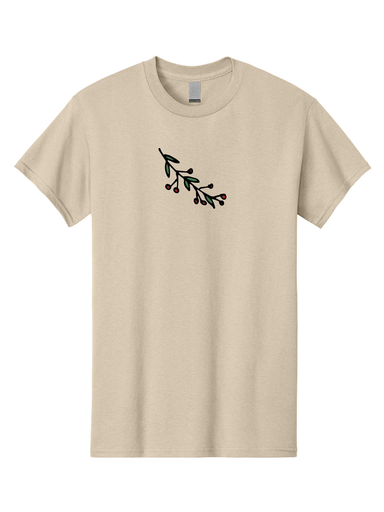 Branch-With-Berries Men'S Graphic Tee, 100% Cotton, Comfortable Casual Summer Wear, Machine Washable, Olive Branch, Cartoon Illustration, Red Berries, Black Stems, Green Leaves, Simple Design, Minimalist Art, Symbolic Imagery, Peace Symbol -  Aaa772 27