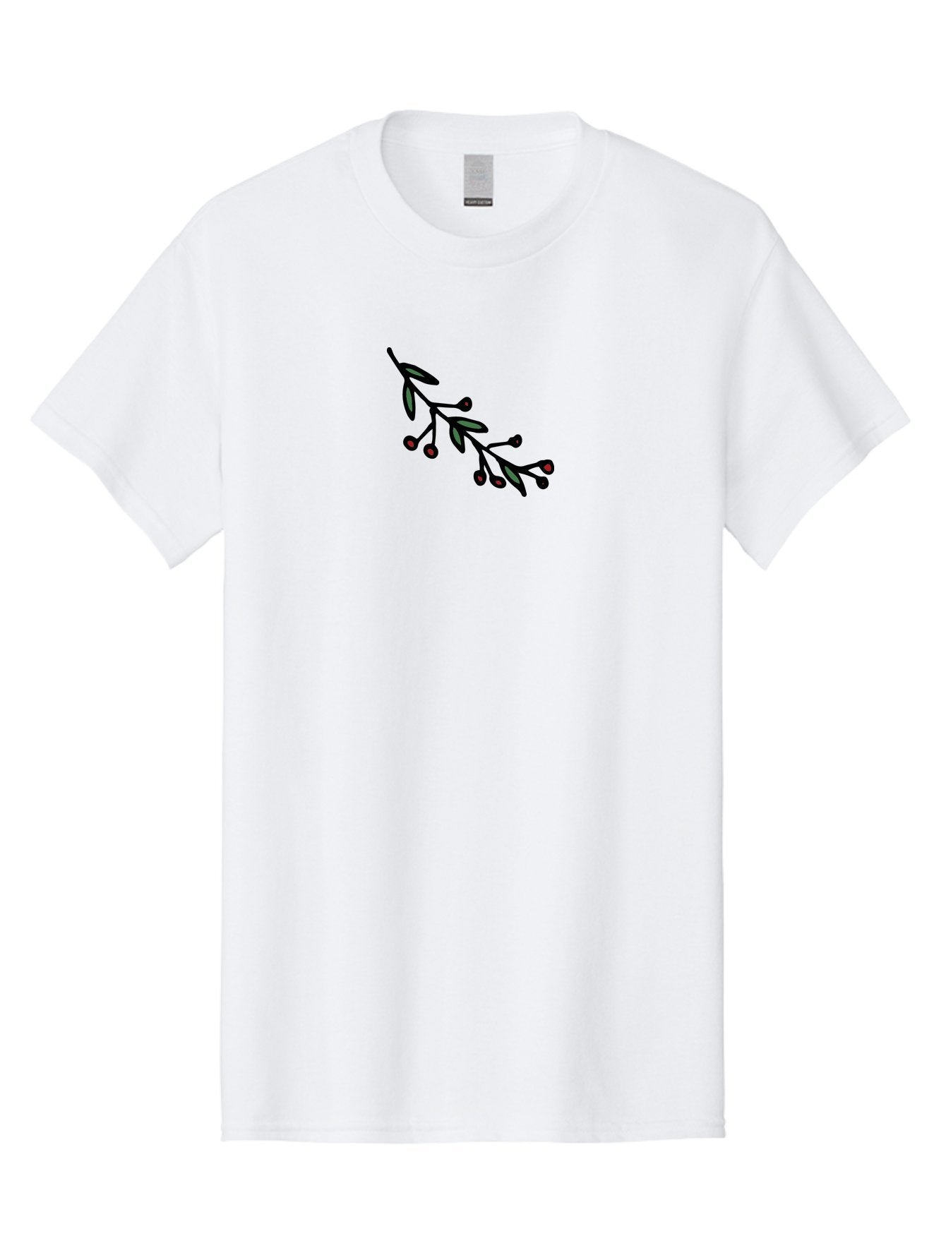 Branch-With-Berries Men'S Graphic Tee, 100% Cotton, Comfortable Casual Summer Wear, Machine Washable, Olive Branch, Cartoon Illustration, Red Berries, Black Stems, Green Leaves, Simple Design, Minimalist Art, Symbolic Imagery, Peace Symbol -  Aaa772