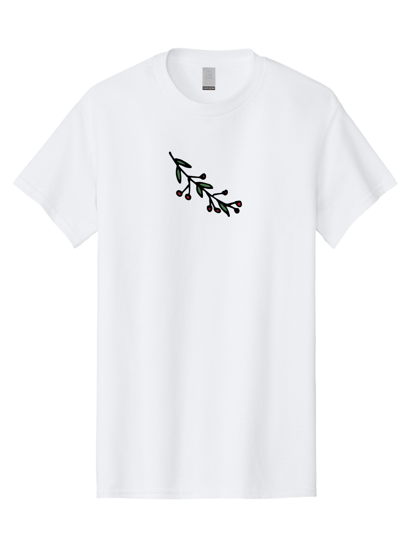 Branch-With-Berries Men'S Graphic Tee, 100% Cotton, Comfortable Casual Summer Wear, Machine Washable, Olive Branch, Cartoon Illustration, Red Berries, Black Stems, Green Leaves, Simple Design, Minimalist Art, Symbolic Imagery, Peace Symbol -  Aaa772 29