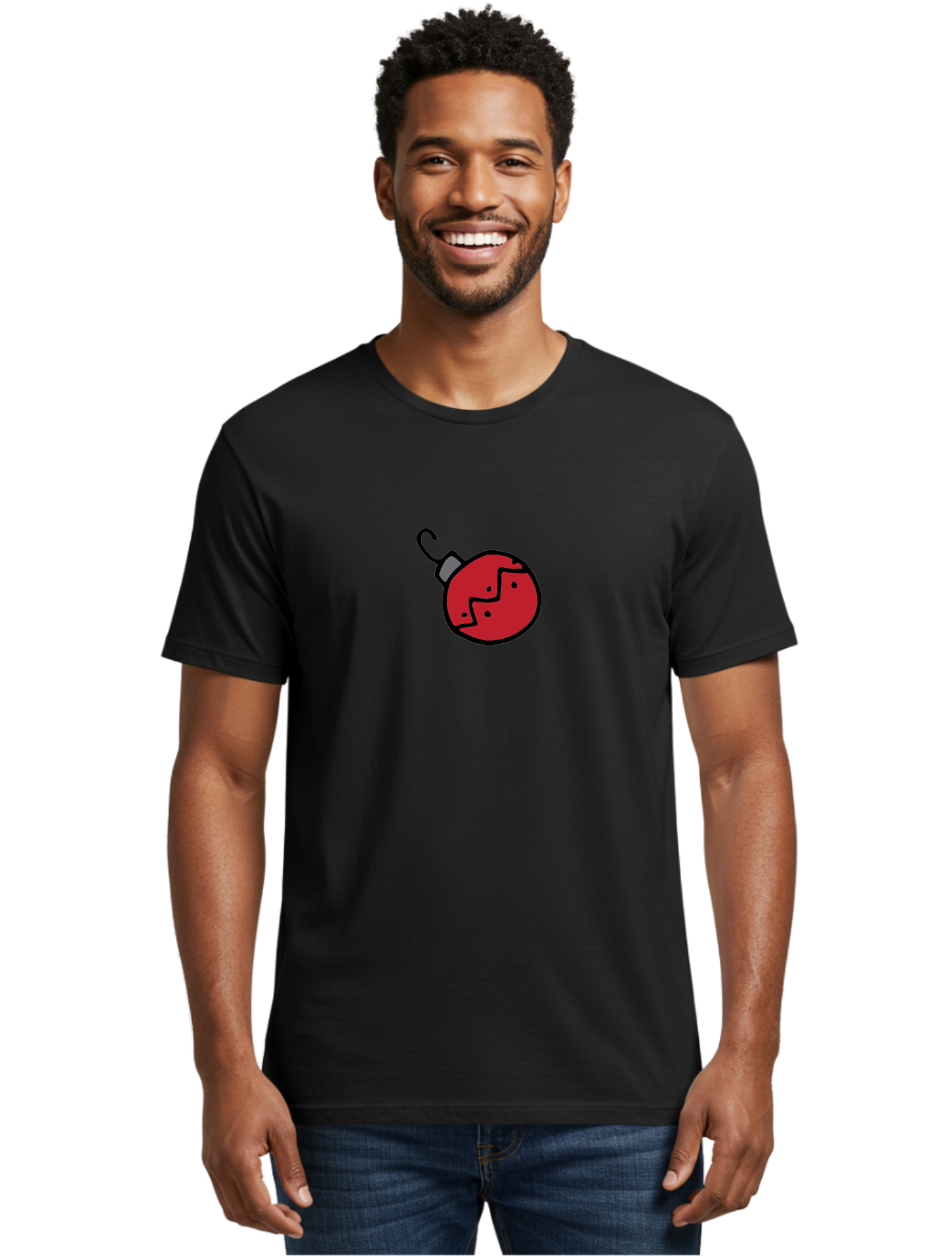 Broken-Red-Bauble Men'S Graphic Tee, 100% Cotton, Comfortable Casual Summer Wear, Machine Washable, Broken Christmas Ornament, Red Bauble, Shattered Decoration, Festive Fragility, Holiday Decor, Cracked Glass, Black Outline -  Aaa773