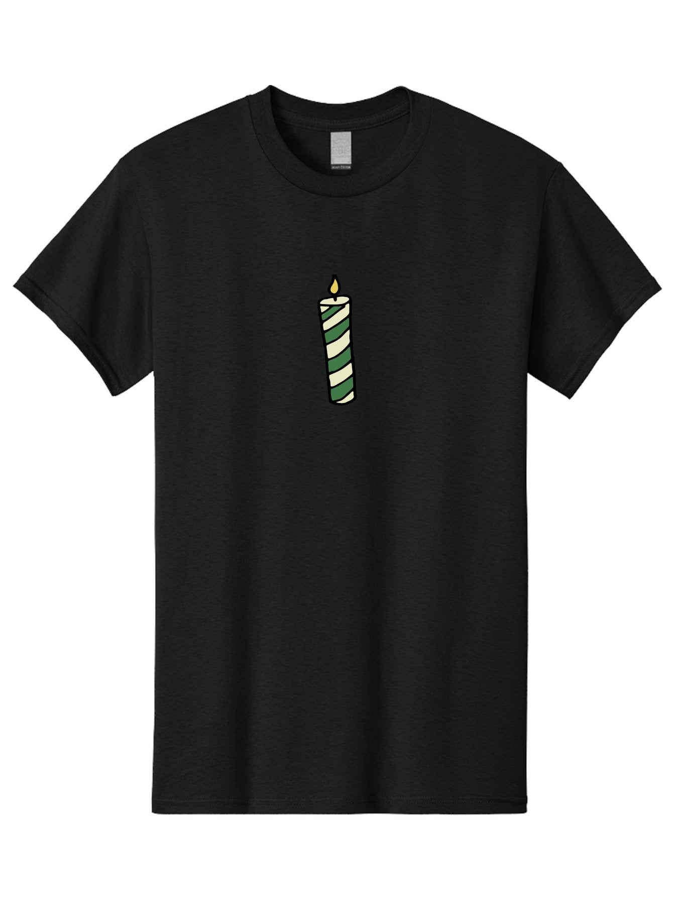 Candle-1 Men'S Graphic Tee, 100% Cotton, Comfortable Casual Summer Wear, Machine Washable, Striped Candle, Lit Candle, Decorative Candle, Green And White Stripes, Black Outline, Warm Lighting, Cozy Ambiance, Relaxation, Ambiance, -  Aaa774 6