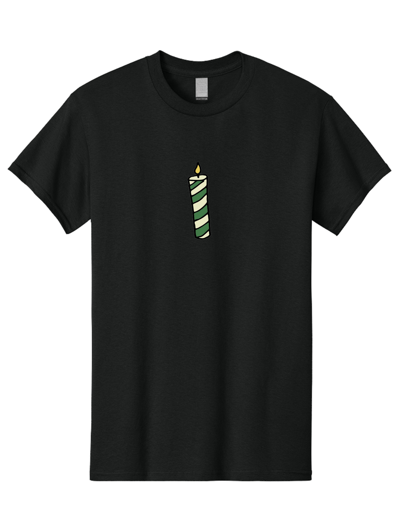 Candle-1 Men'S Graphic Tee, 100% Cotton, Comfortable Casual Summer Wear, Machine Washable, Striped Candle, Lit Candle, Decorative Candle, Green And White Stripes, Black Outline, Warm Lighting, Cozy Ambiance, Relaxation, Ambiance, -  Aaa774