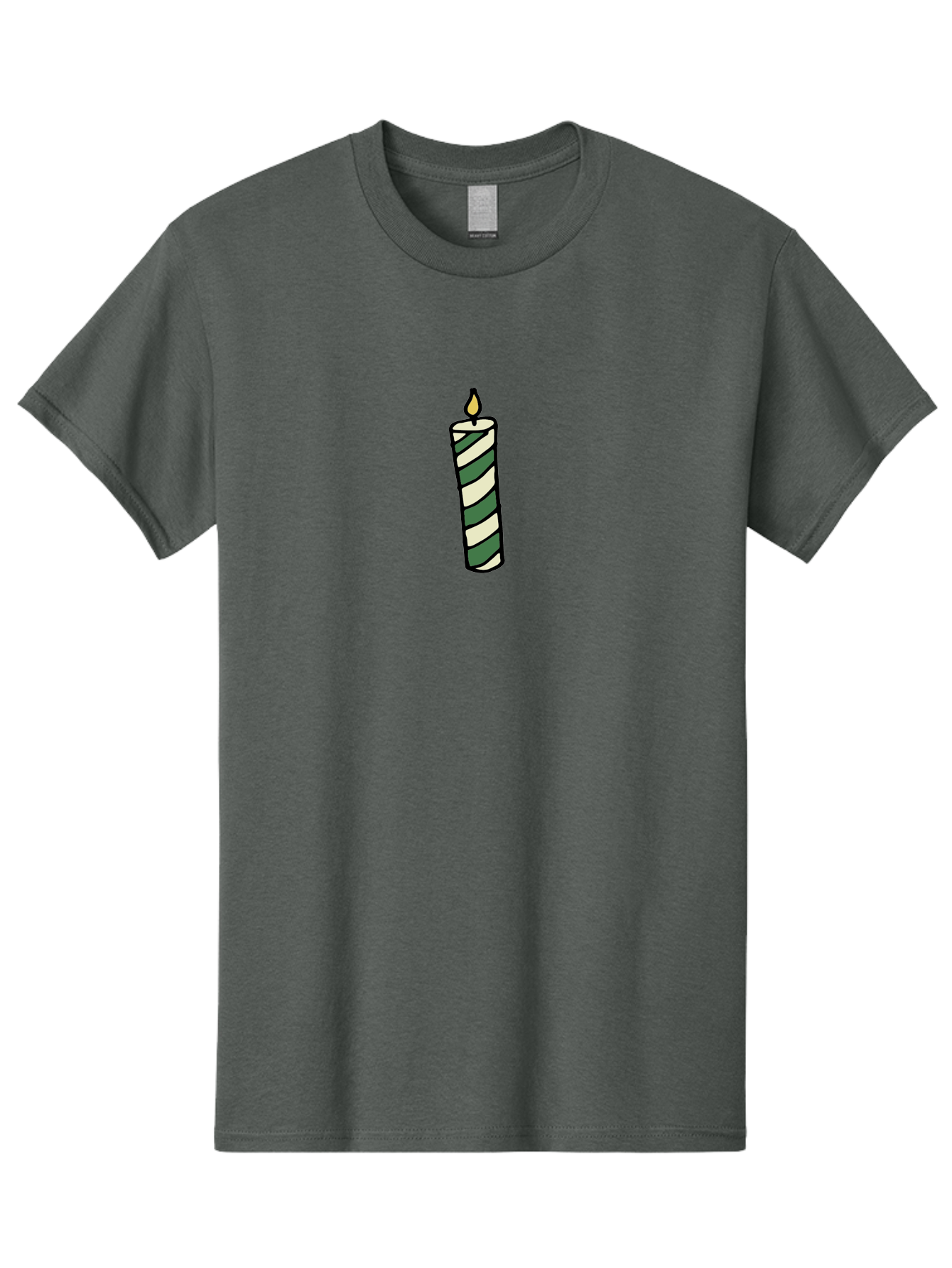 Candle-1 Men'S Graphic Tee, 100% Cotton, Comfortable Casual Summer Wear, Machine Washable, Striped Candle, Lit Candle, Decorative Candle, Green And White Stripes, Black Outline, Warm Lighting, Cozy Ambiance, Relaxation, Ambiance, -  Aaa774 3