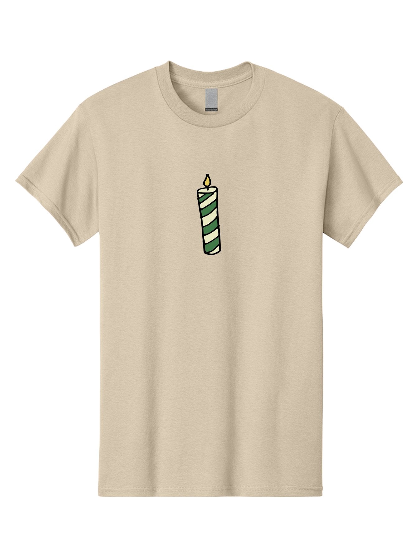 Candle-1 Men'S Graphic Tee, 100% Cotton, Comfortable Casual Summer Wear, Machine Washable, Striped Candle, Lit Candle, Decorative Candle, Green And White Stripes, Black Outline, Warm Lighting, Cozy Ambiance, Relaxation, Ambiance, -  Aaa774 12