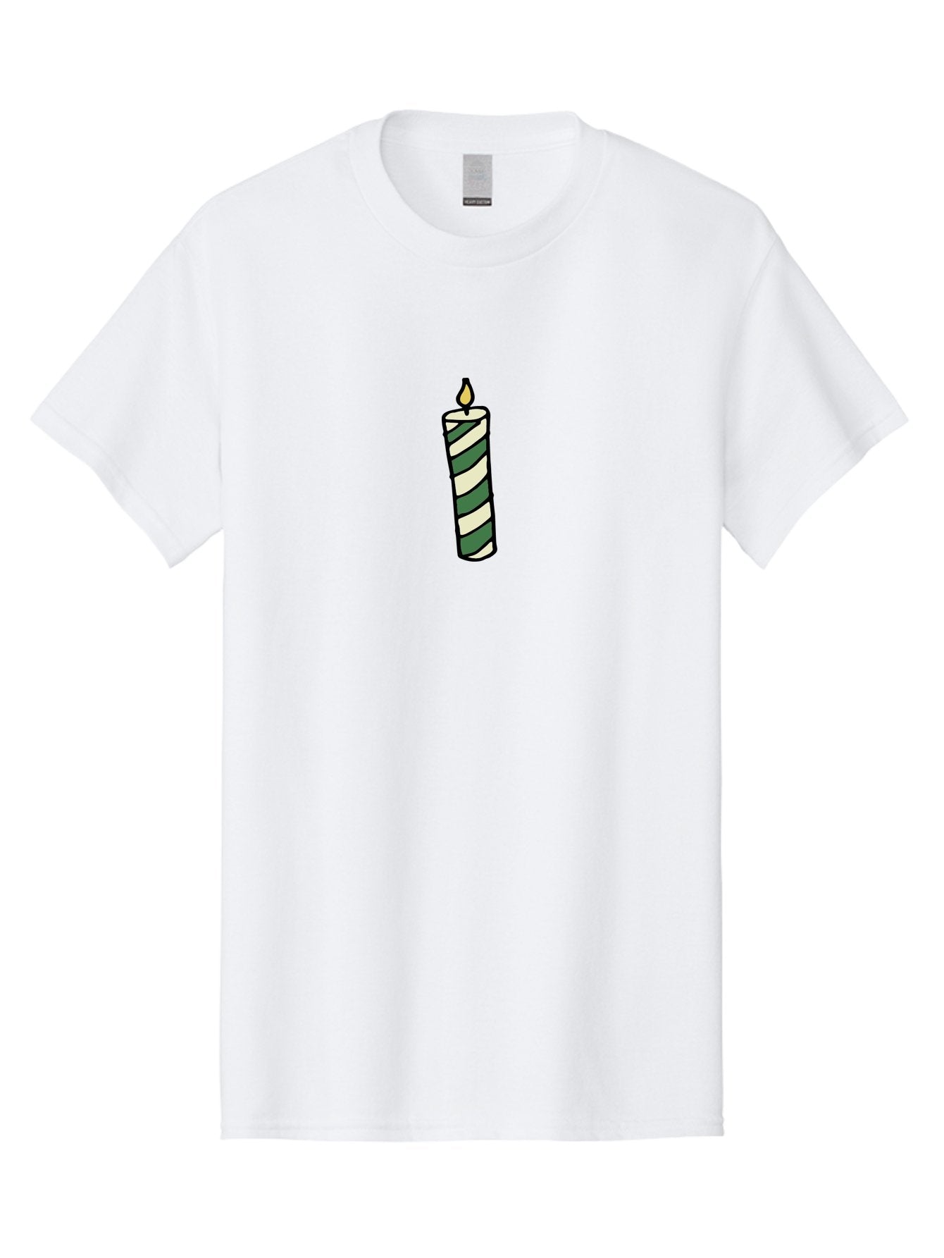 Candle-1 Men'S Graphic Tee, 100% Cotton, Comfortable Casual Summer Wear, Machine Washable, Striped Candle, Lit Candle, Decorative Candle, Green And White Stripes, Black Outline, Warm Lighting, Cozy Ambiance, Relaxation, Ambiance, -  Aaa774 5