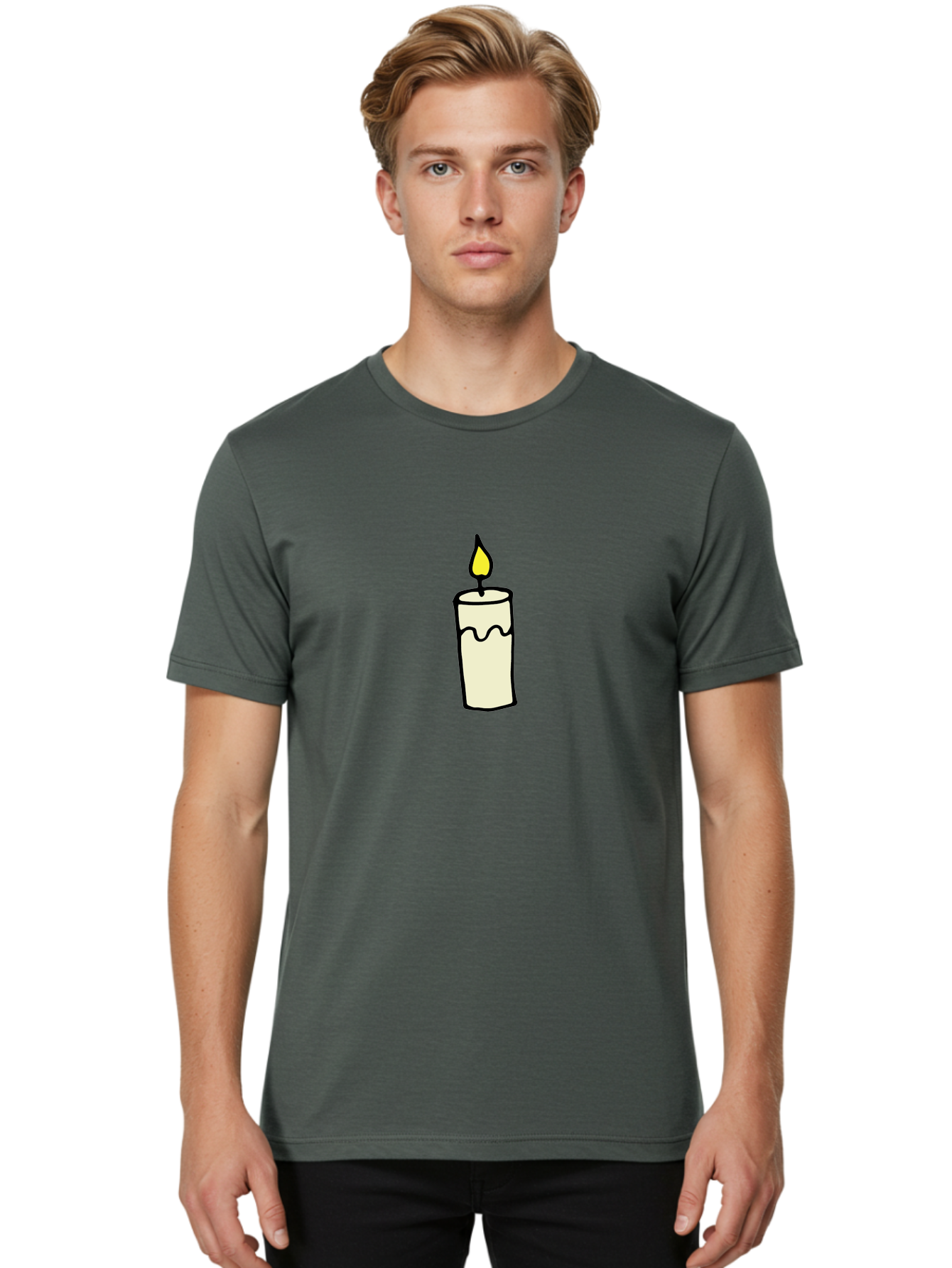 Candle-3 Men'S Graphic Tee, 100% Cotton, Comfortable Casual Summer Wear, Machine Washable, Lit Candle, Melting Wax, Yellow Flame, Flickering Light, Simple Illustration, Minimalist Design, Soothing Ambiance, Relaxation, Calm Atmosphere -  Aaa776 4
