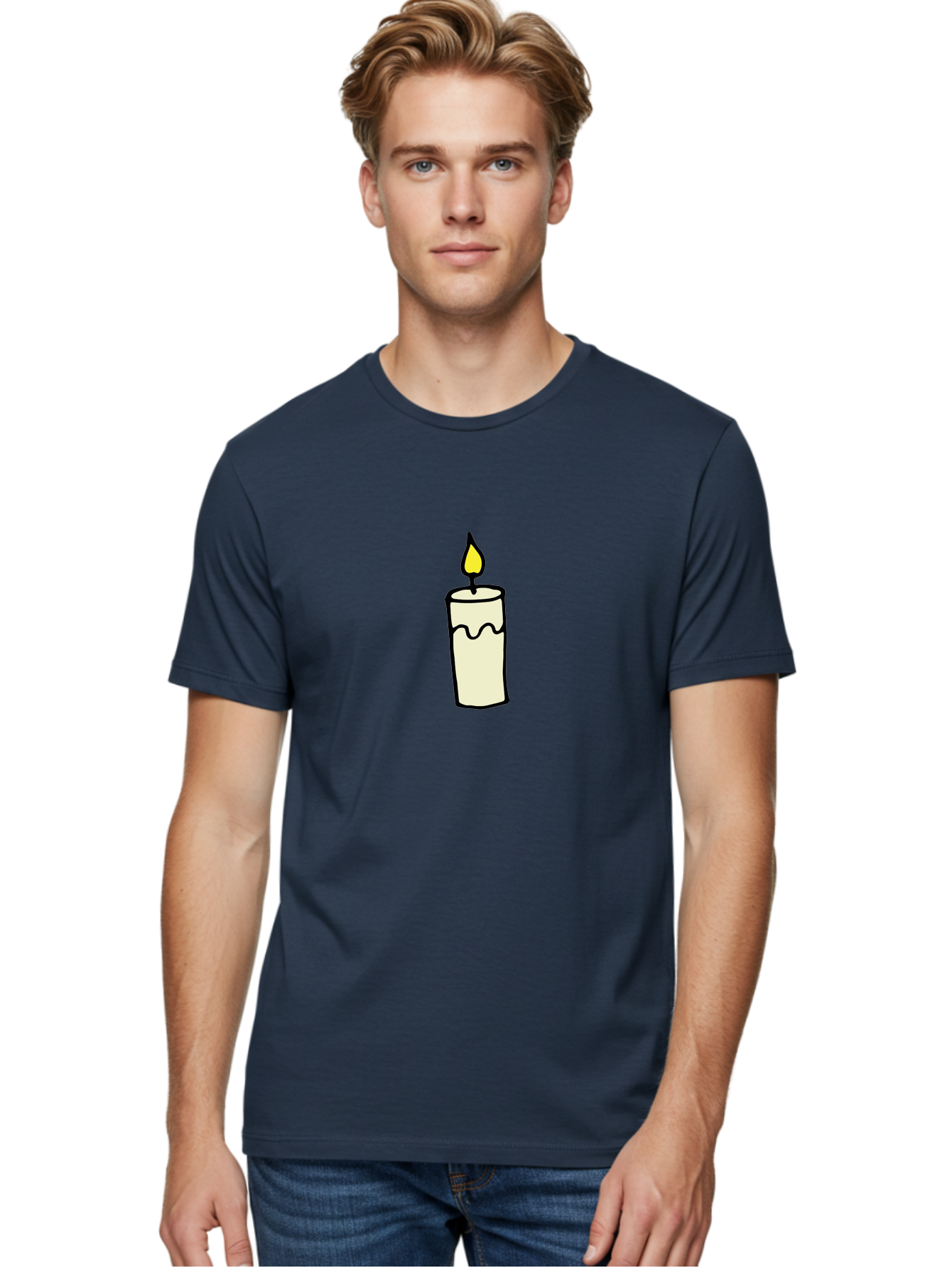 Candle-3 Men'S Graphic Tee, 100% Cotton, Comfortable Casual Summer Wear, Machine Washable, Lit Candle, Melting Wax, Yellow Flame, Flickering Light, Simple Illustration, Minimalist Design, Soothing Ambiance, Relaxation, Calm Atmosphere -  Aaa776 20
