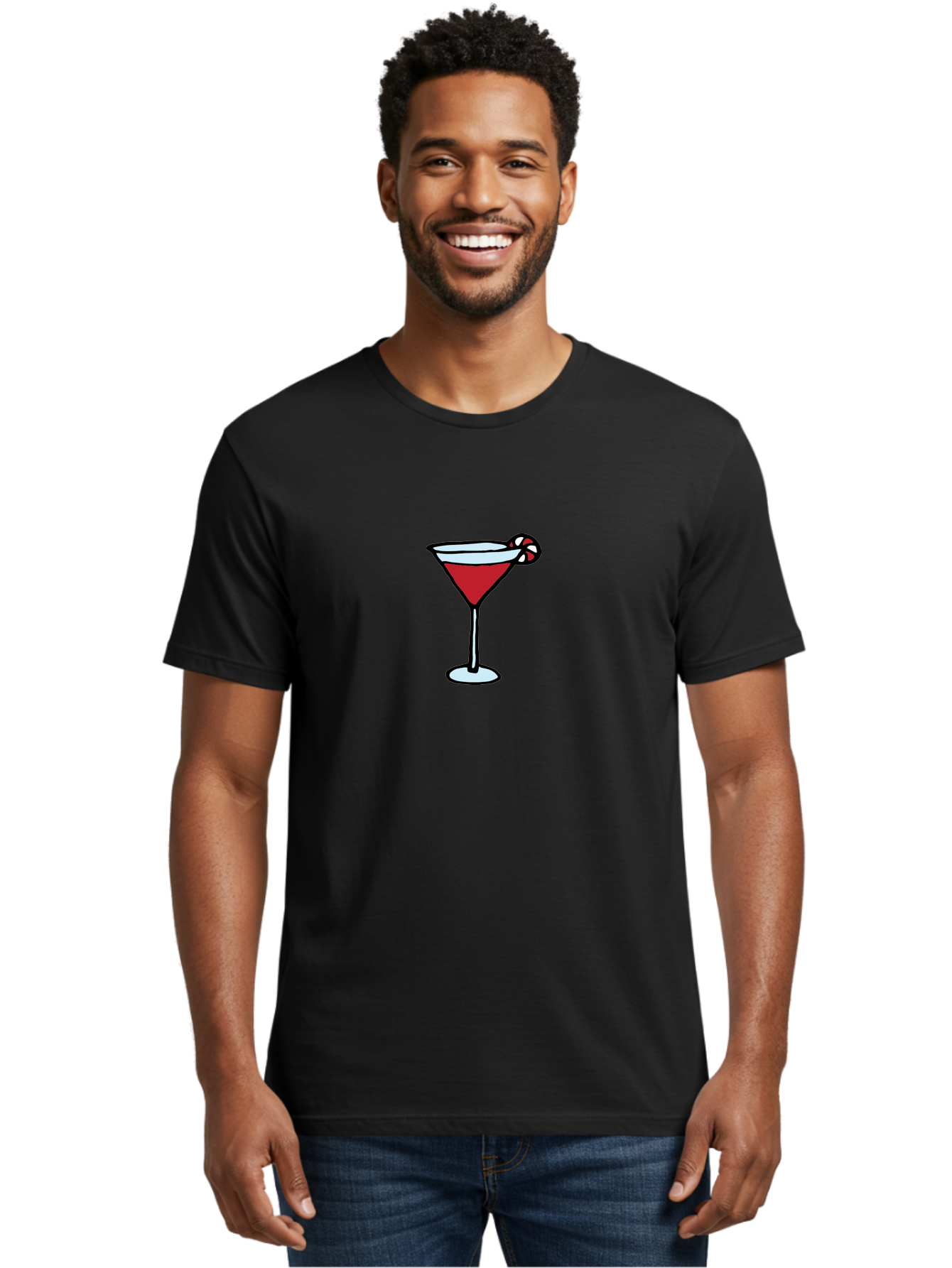 Candy-Cane-Martini-1 Men'S Graphic Tee, 100% Cotton, Comfortable Casual Summer Wear, Machine Washable, Red Martini, Candy Cane Garnish, Festive Cocktail, Holiday Drink, Sweet Treat, Christmas Party, Cocktail Hour -  Aaa781 30