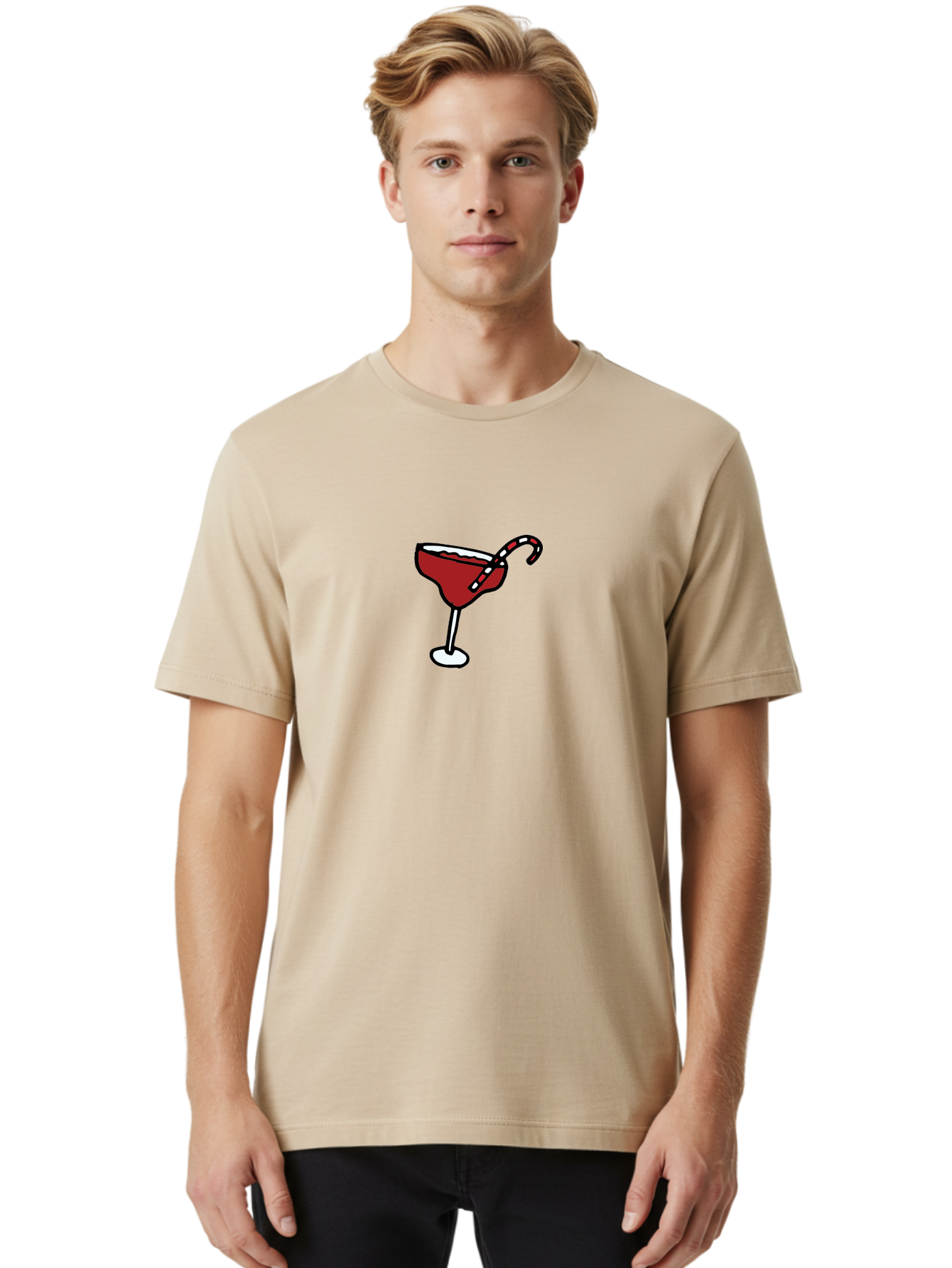 Candy-Cane-Martini Men'S Graphic Tee, 100% Cotton, Comfortable Casual Summer Wear, Machine Washable, Martini Glass, Red Cocktail, Candy Cane Garnish, Festive Drink, Holiday Party, Sweet Treat, Christmas Cocktail -  Aaa783 30