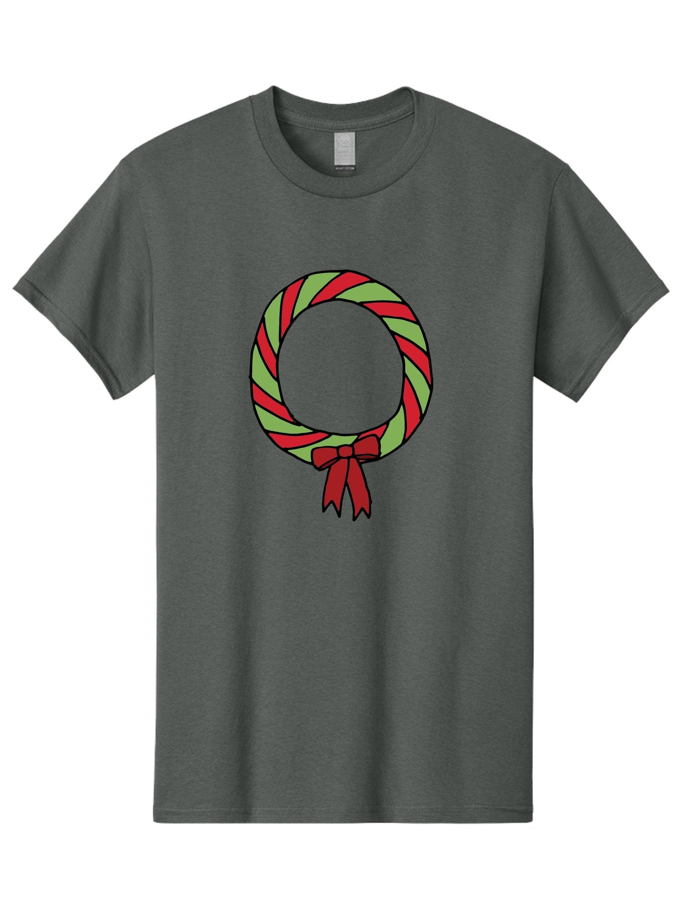Candy-Cane-Wreath Men'S Graphic Tee, 100% Cotton, Comfortable Casual Summer Wear, Machine Washable, Candy Cane Wreath, Christmas Decoration, Red And Green Stripes, Festive Holiday Decor, Wrapped Candy Design, Ribbon Bow, Sweet Treat Theme, -  Aaa784 9