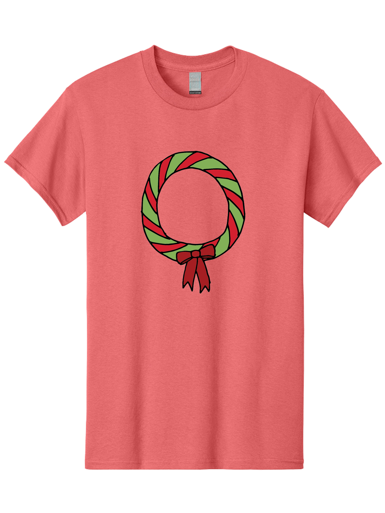 Candy-Cane-Wreath Men'S Graphic Tee, 100% Cotton, Comfortable Casual Summer Wear, Machine Washable, Candy Cane Wreath, Christmas Decoration, Red And Green Stripes, Festive Holiday Decor, Wrapped Candy Design, Ribbon Bow, Sweet Treat Theme, -  Aaa784 5