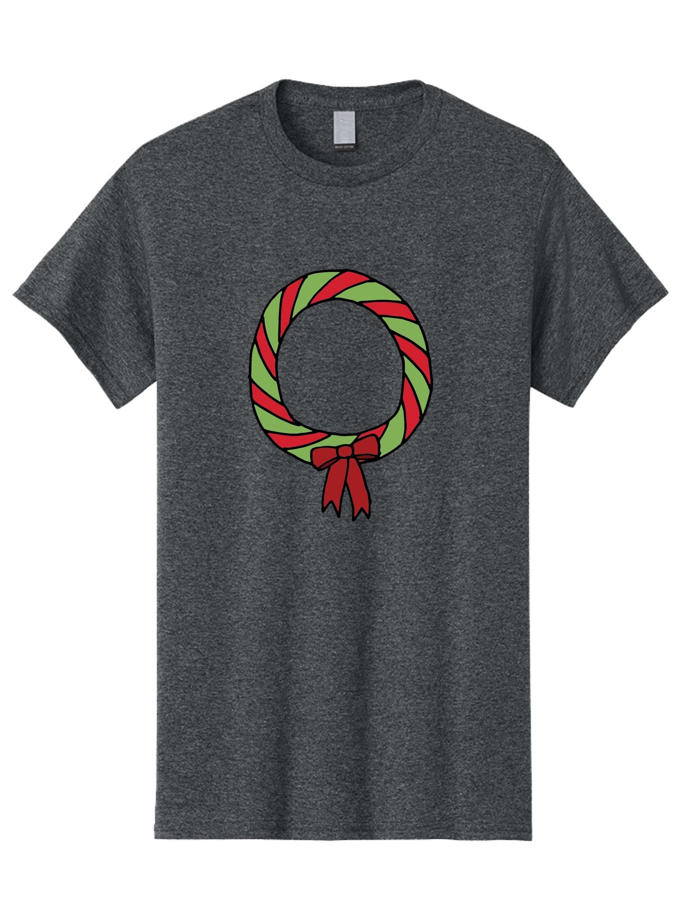 Candy-Cane-Wreath Men'S Graphic Tee, 100% Cotton, Comfortable Casual Summer Wear, Machine Washable, Candy Cane Wreath, Christmas Decoration, Red And Green Stripes, Festive Holiday Decor, Wrapped Candy Design, Ribbon Bow, Sweet Treat Theme, -  Aaa784 3