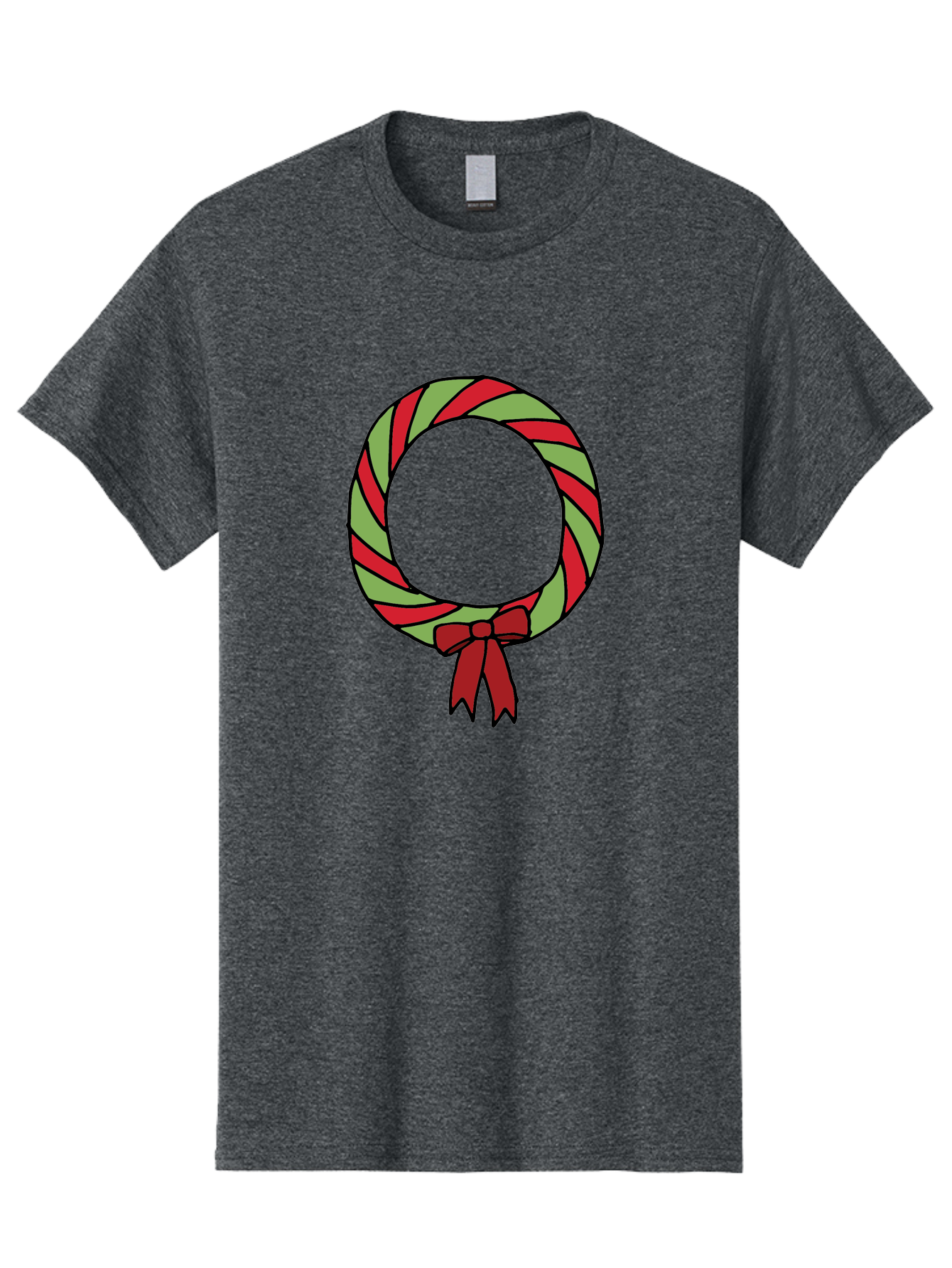 Candy-Cane-Wreath Men'S Graphic Tee, 100% Cotton, Comfortable Casual Summer Wear, Machine Washable, Candy Cane Wreath, Christmas Decoration, Red And Green Stripes, Festive Holiday Decor, Wrapped Candy Design, Ribbon Bow, Sweet Treat Theme, -  Aaa784 7