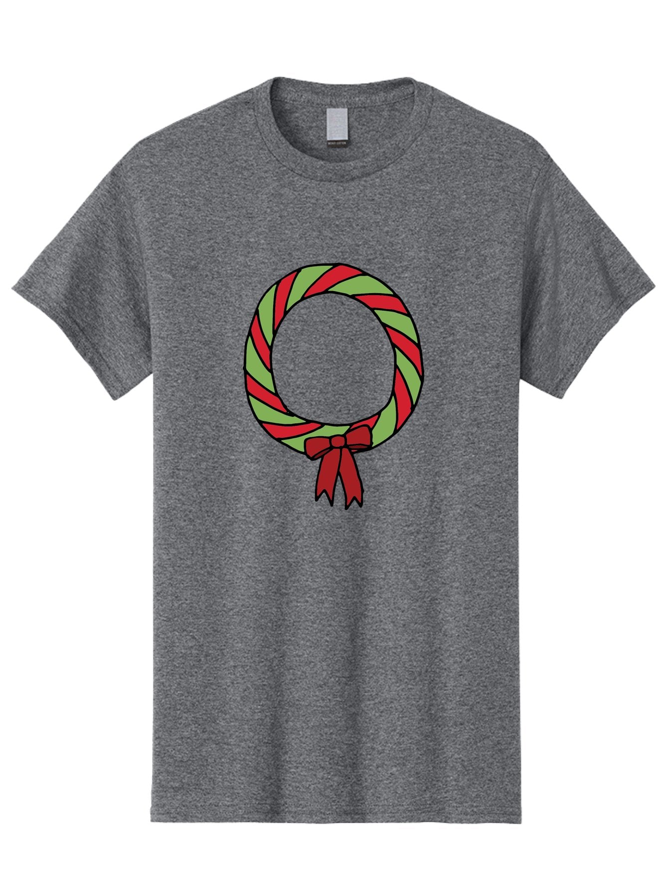 Candy-Cane-Wreath Men'S Graphic Tee, 100% Cotton, Comfortable Casual Summer Wear, Machine Washable, Candy Cane Wreath, Christmas Decoration, Red And Green Stripes, Festive Holiday Decor, Wrapped Candy Design, Ribbon Bow, Sweet Treat Theme, -  Aaa784 4
