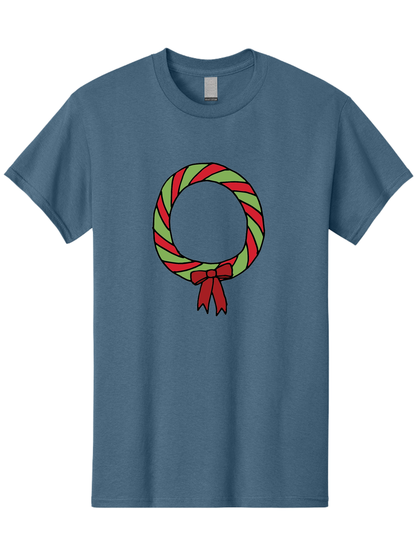 Candy-Cane-Wreath Men'S Graphic Tee, 100% Cotton, Comfortable Casual Summer Wear, Machine Washable, Candy Cane Wreath, Christmas Decoration, Red And Green Stripes, Festive Holiday Decor, Wrapped Candy Design, Ribbon Bow, Sweet Treat Theme, -  Aaa784 11