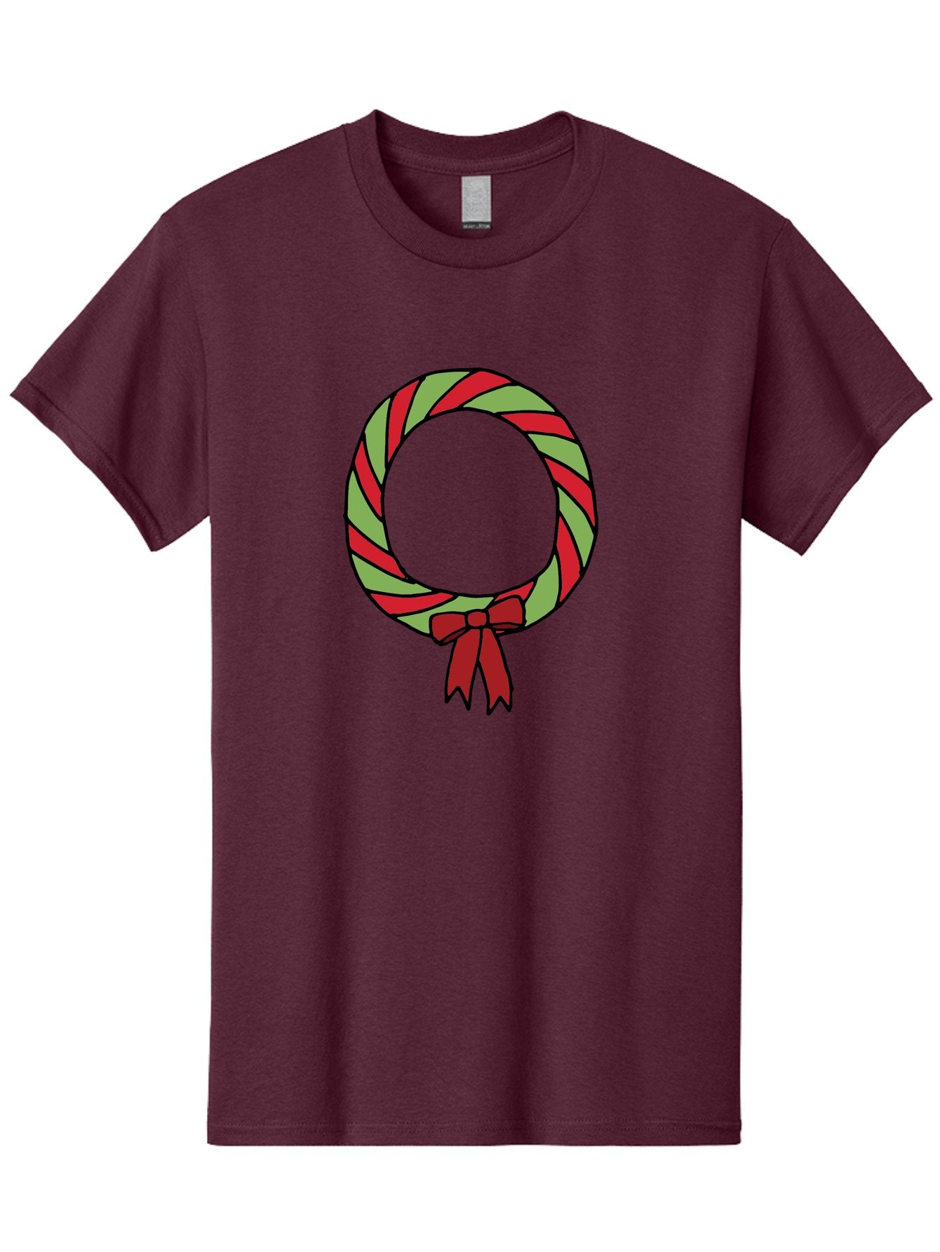 Candy-Cane-Wreath Men'S Graphic Tee, 100% Cotton, Comfortable Casual Summer Wear, Machine Washable, Candy Cane Wreath, Christmas Decoration, Red And Green Stripes, Festive Holiday Decor, Wrapped Candy Design, Ribbon Bow, Sweet Treat Theme, -  Aaa784 13
