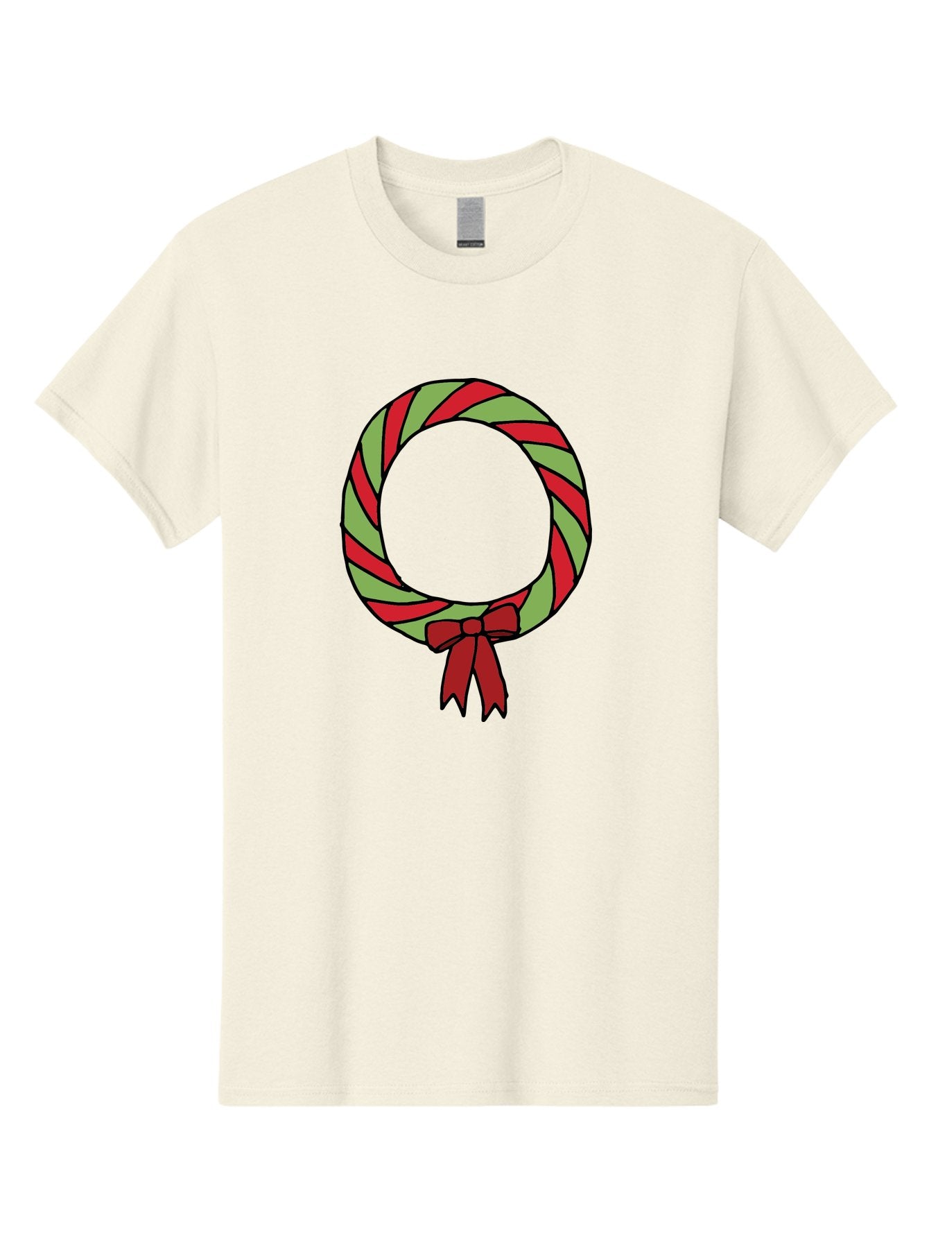Candy-Cane-Wreath Men'S Graphic Tee, 100% Cotton, Comfortable Casual Summer Wear, Machine Washable, Candy Cane Wreath, Christmas Decoration, Red And Green Stripes, Festive Holiday Decor, Wrapped Candy Design, Ribbon Bow, Sweet Treat Theme, -  Aaa784 6