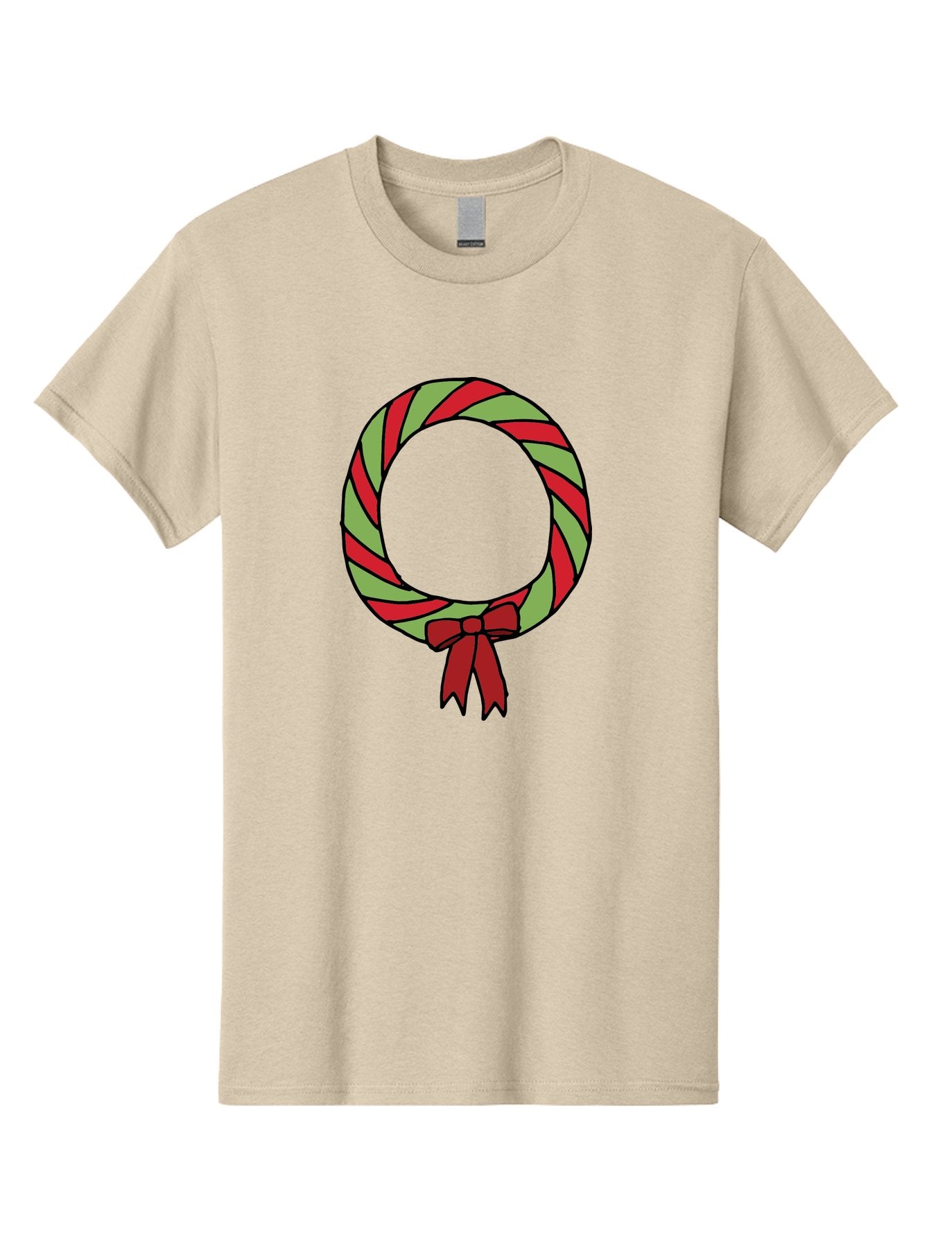 Candy-Cane-Wreath Men'S Graphic Tee, 100% Cotton, Comfortable Casual Summer Wear, Machine Washable, Candy Cane Wreath, Christmas Decoration, Red And Green Stripes, Festive Holiday Decor, Wrapped Candy Design, Ribbon Bow, Sweet Treat Theme, -  Aaa784 12