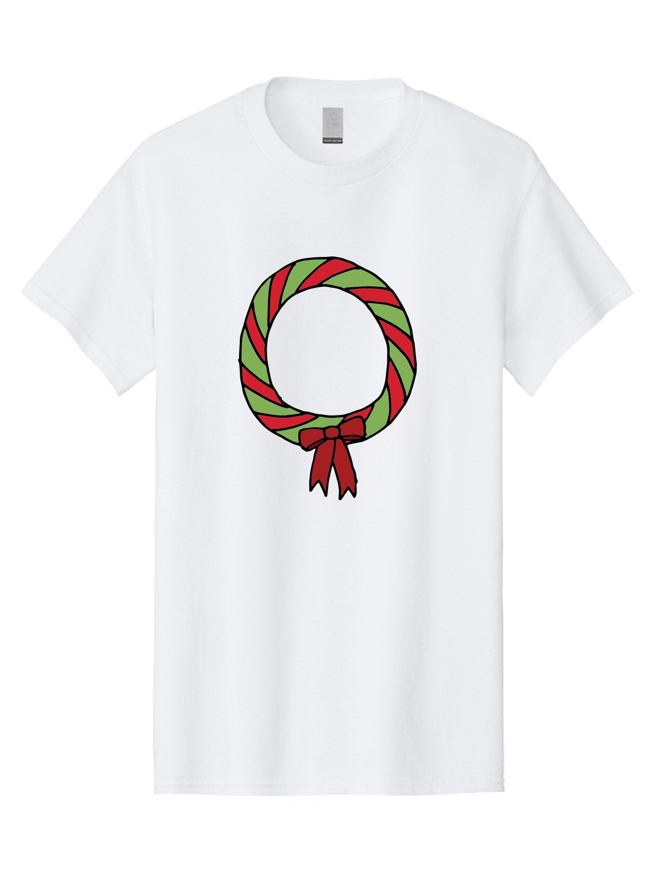 Candy-Cane-Wreath Men'S Graphic Tee, 100% Cotton, Comfortable Casual Summer Wear, Machine Washable, Candy Cane Wreath, Christmas Decoration, Red And Green Stripes, Festive Holiday Decor, Wrapped Candy Design, Ribbon Bow, Sweet Treat Theme, -  Aaa784
