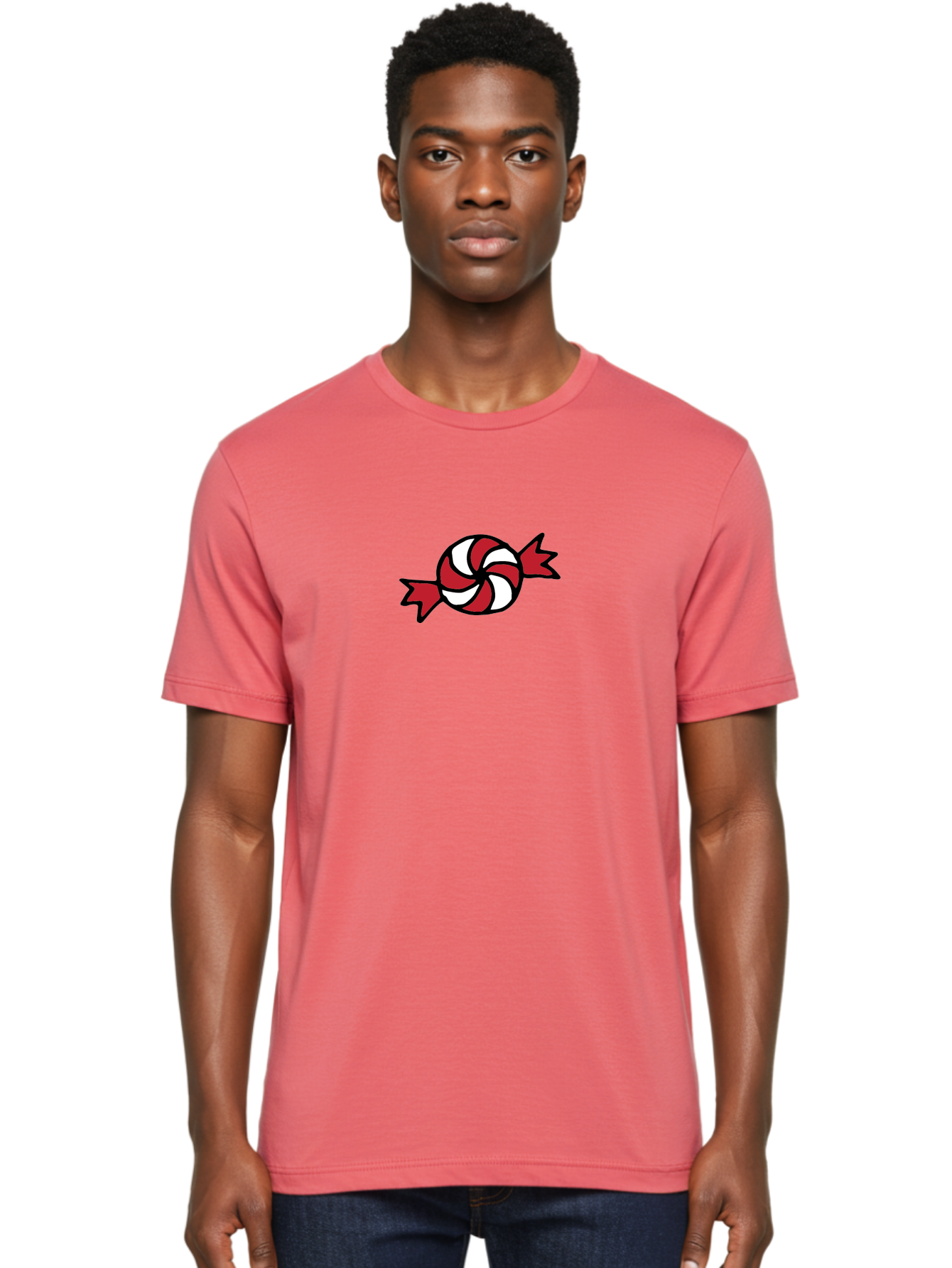 Candy Men'S Graphic Tee, 100% Cotton, Comfortable Casual Summer Wear, Machine Washable, Peppermint Candy, Red And White Swirl, Sweet Treat, Wrapped Candy, Festive Design, Cartoon Style, Holiday Candy -  Aaa787 6