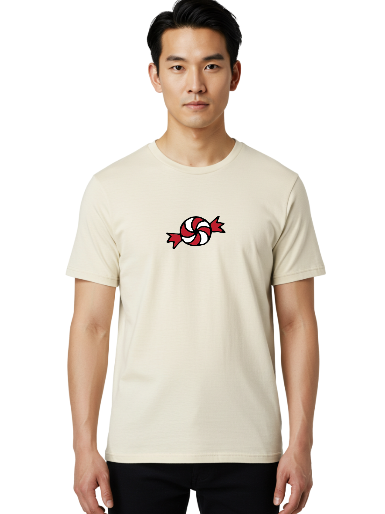 Candy Men'S Graphic Tee, 100% Cotton, Comfortable Casual Summer Wear, Machine Washable, Peppermint Candy, Red And White Swirl, Sweet Treat, Wrapped Candy, Festive Design, Cartoon Style, Holiday Candy -  Aaa787 18