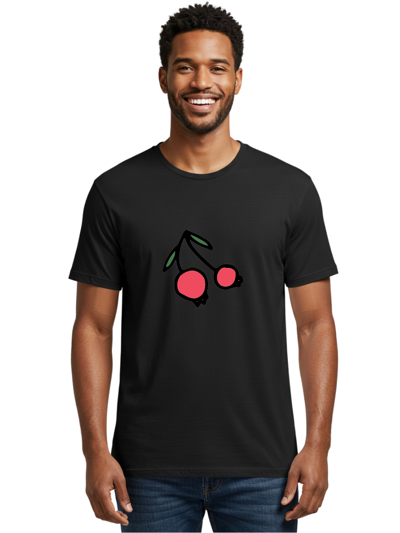 Cherry-Sunglasses Men'S Graphic Tee, 100% Cotton, Comfortable Casual Summer Wear, Machine Washable, Fun Sunglasses, Cherry Design, Playful Eyewear, Trendy Accessories, Stylish Shades, Cartoon Graphics, Retro Style, Fashion Statement -  Aaa800